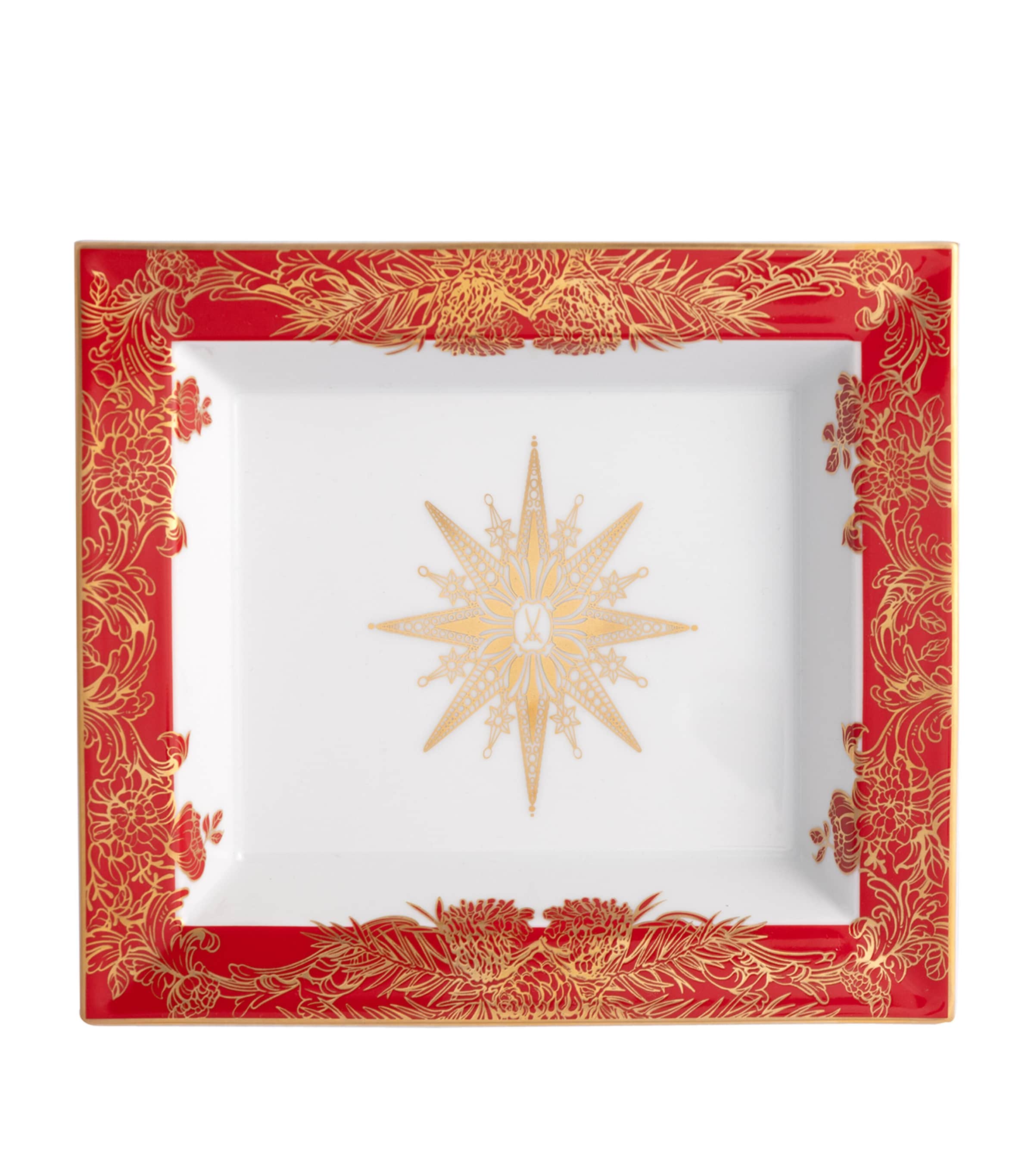Meissen Large Porcelain Christmas Star Tray In Red