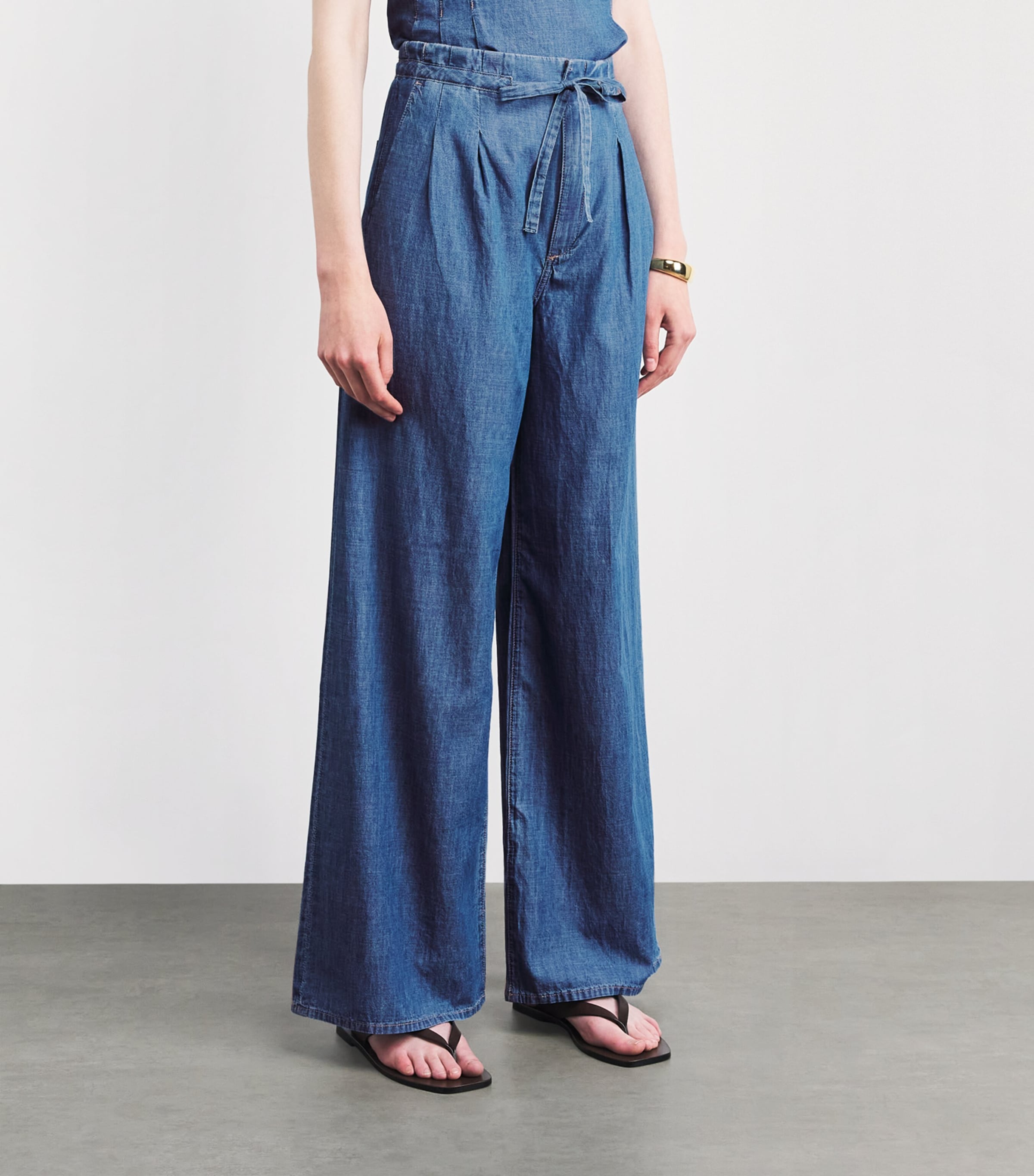 PAIGE Womens Drawstring Ingrid Wide-Leg Jeans Azusa Image 4
