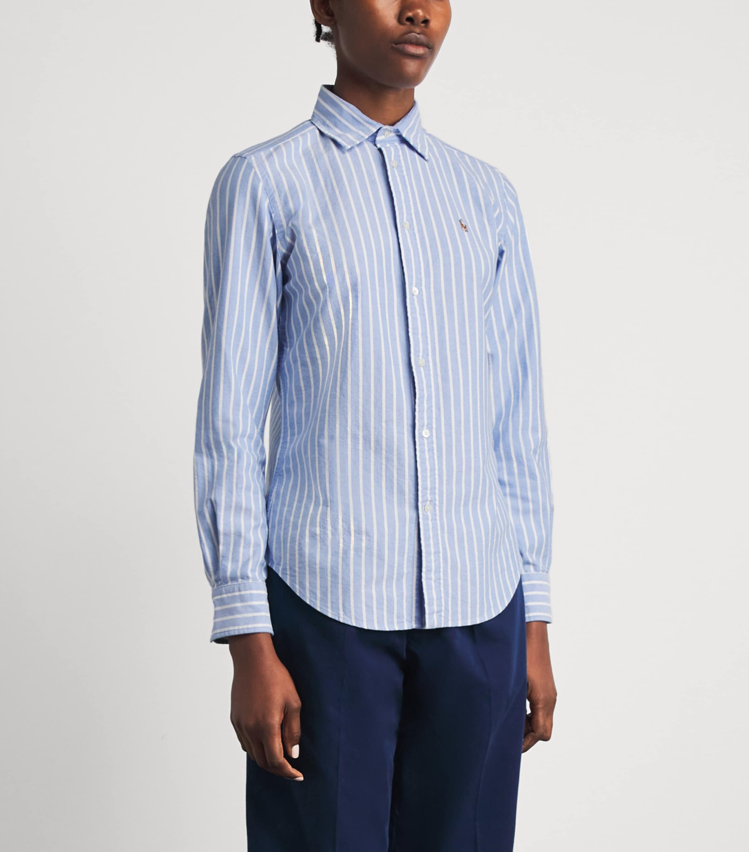 Polo Ralph Lauren Womens Stripe Polo Pony Oxford Shirt Hbr Islnd Bl/wt Image 4