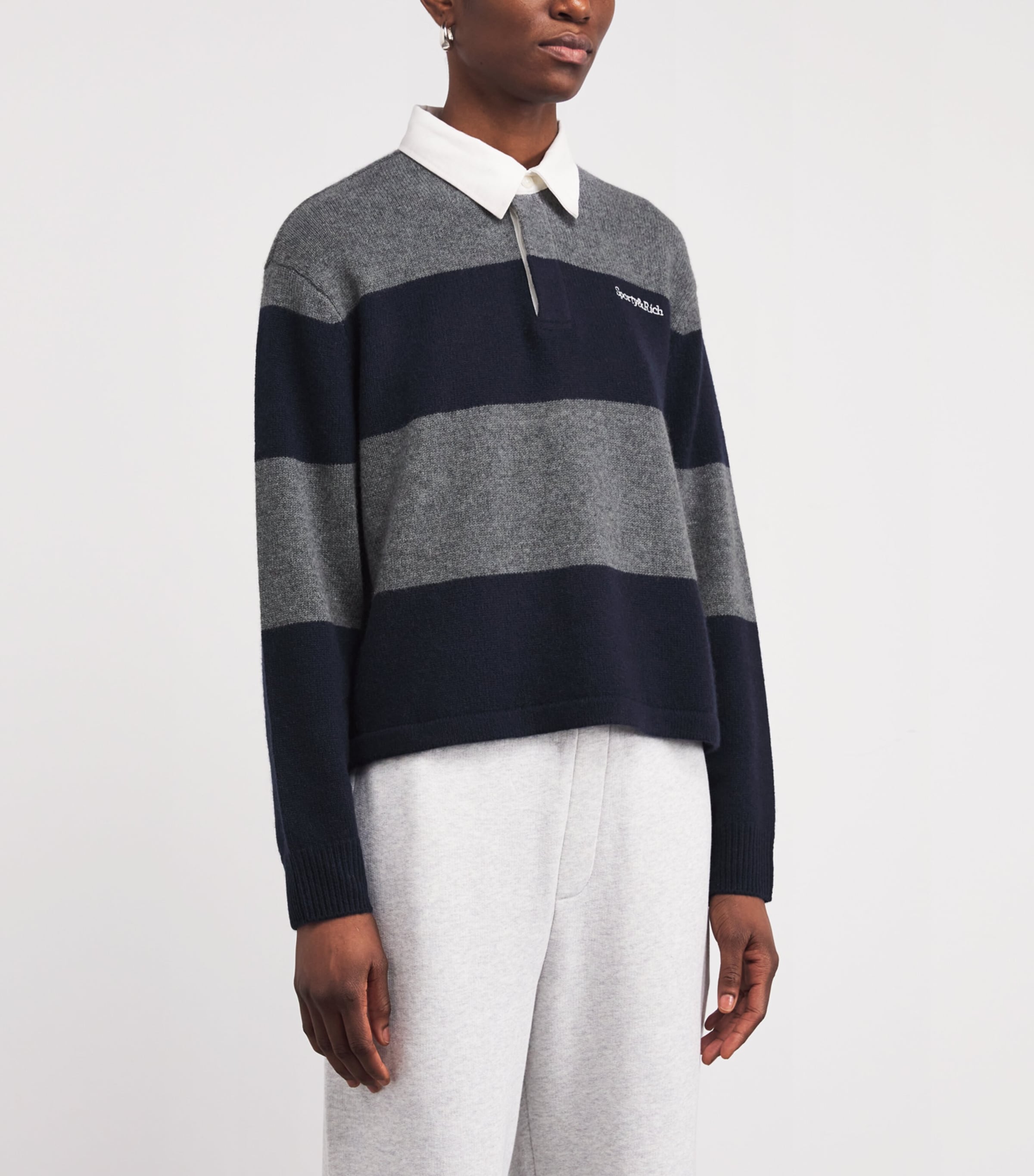 Cashmere-Wool Rugby Polo Sweater 4016 HTH GR/DRKNV/EC Image 3