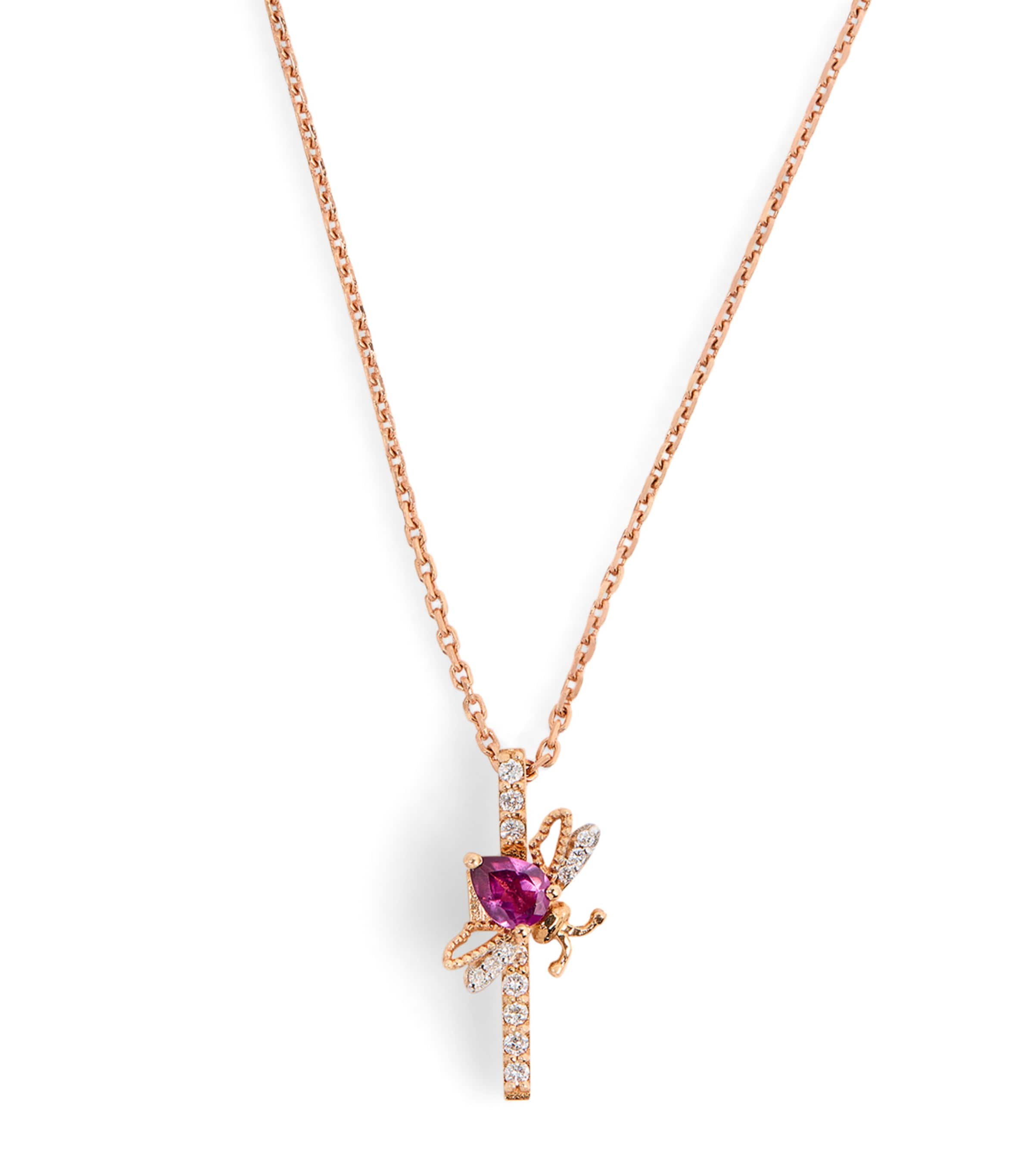 Bee Goddess Rose Gold, Diamond And Radolite Letter I Necklace In Rose Gold