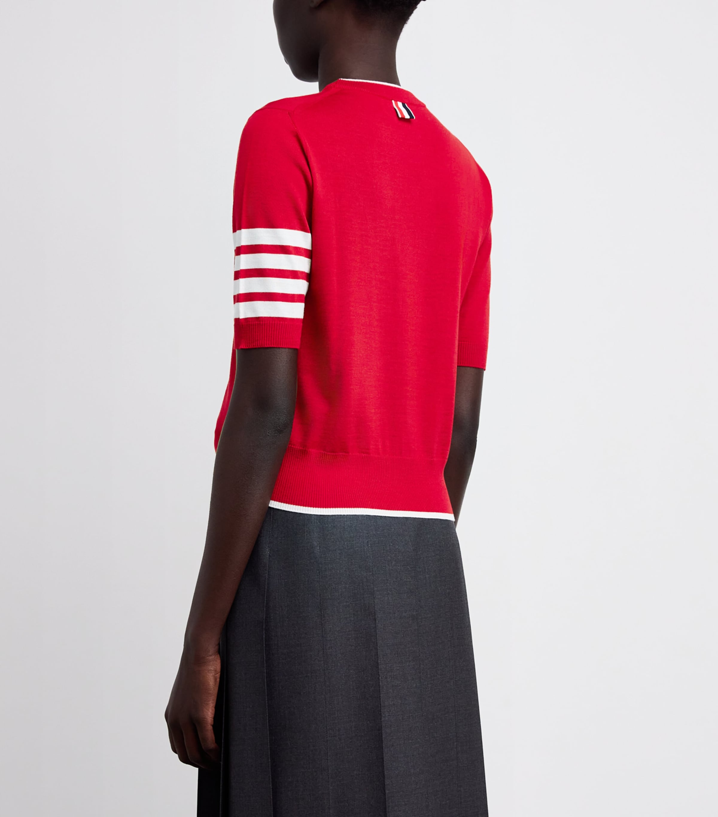 Thom Browne Womens Wool-Blend 4-Bar Short-Sleeve Sweater Red Image 4
