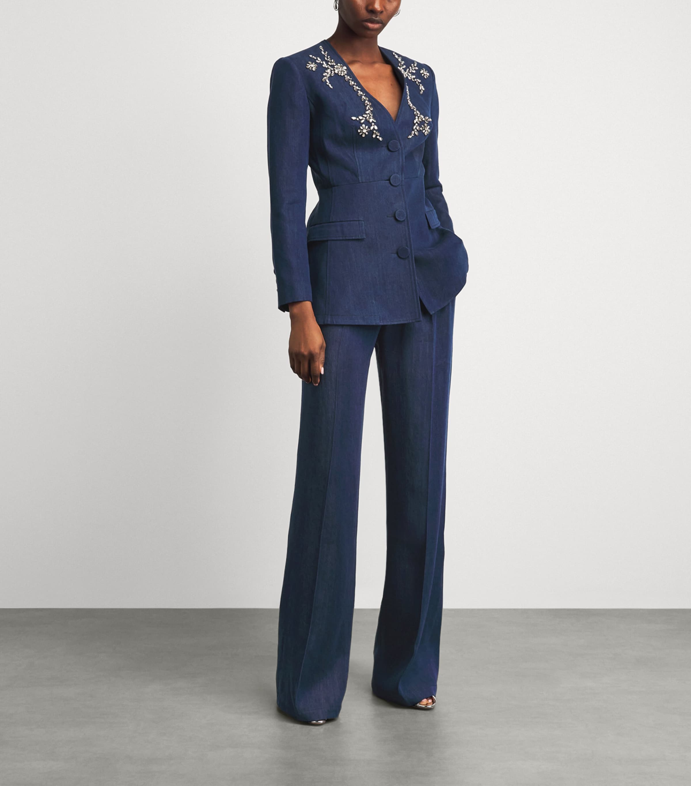Huishan Zhang Womens Chambray Lucian Wide-Leg Trousers Blue Image 2