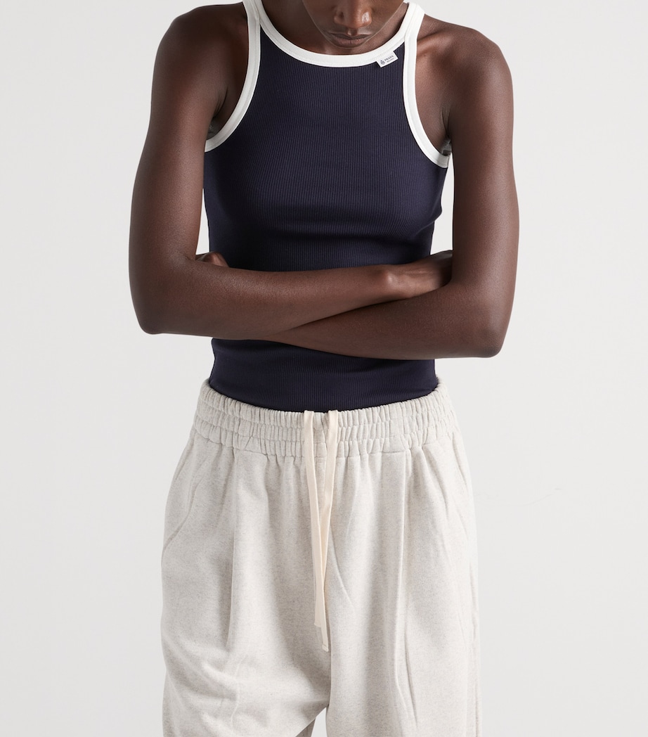 Prada Womens Ribbed Contrast-Binding Tank Top Blue Image 6