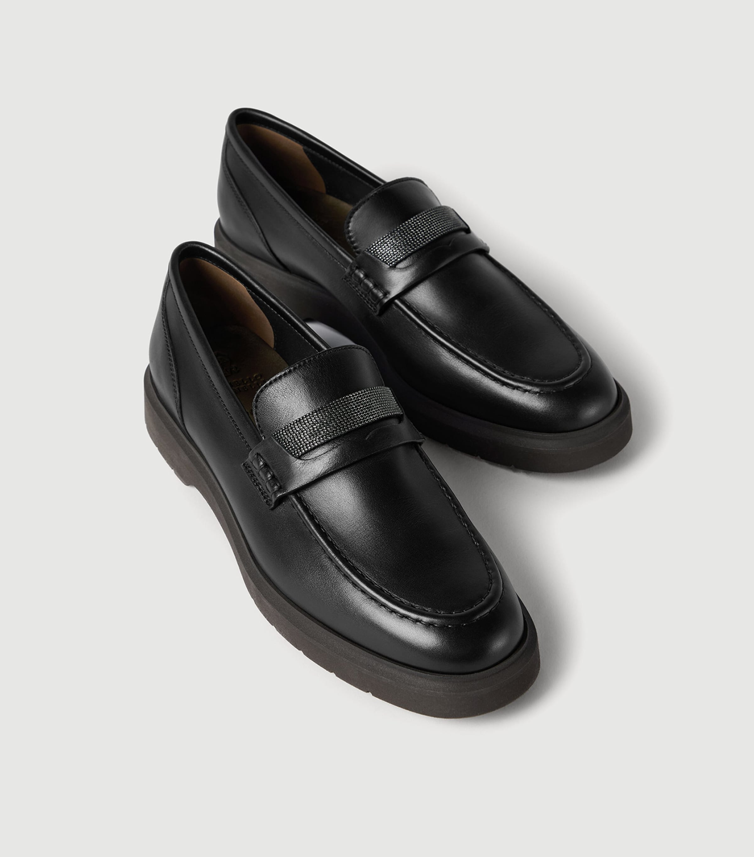 Brunello Cucinelli Leather Monili-Detail Penny Loafers Black Image 6