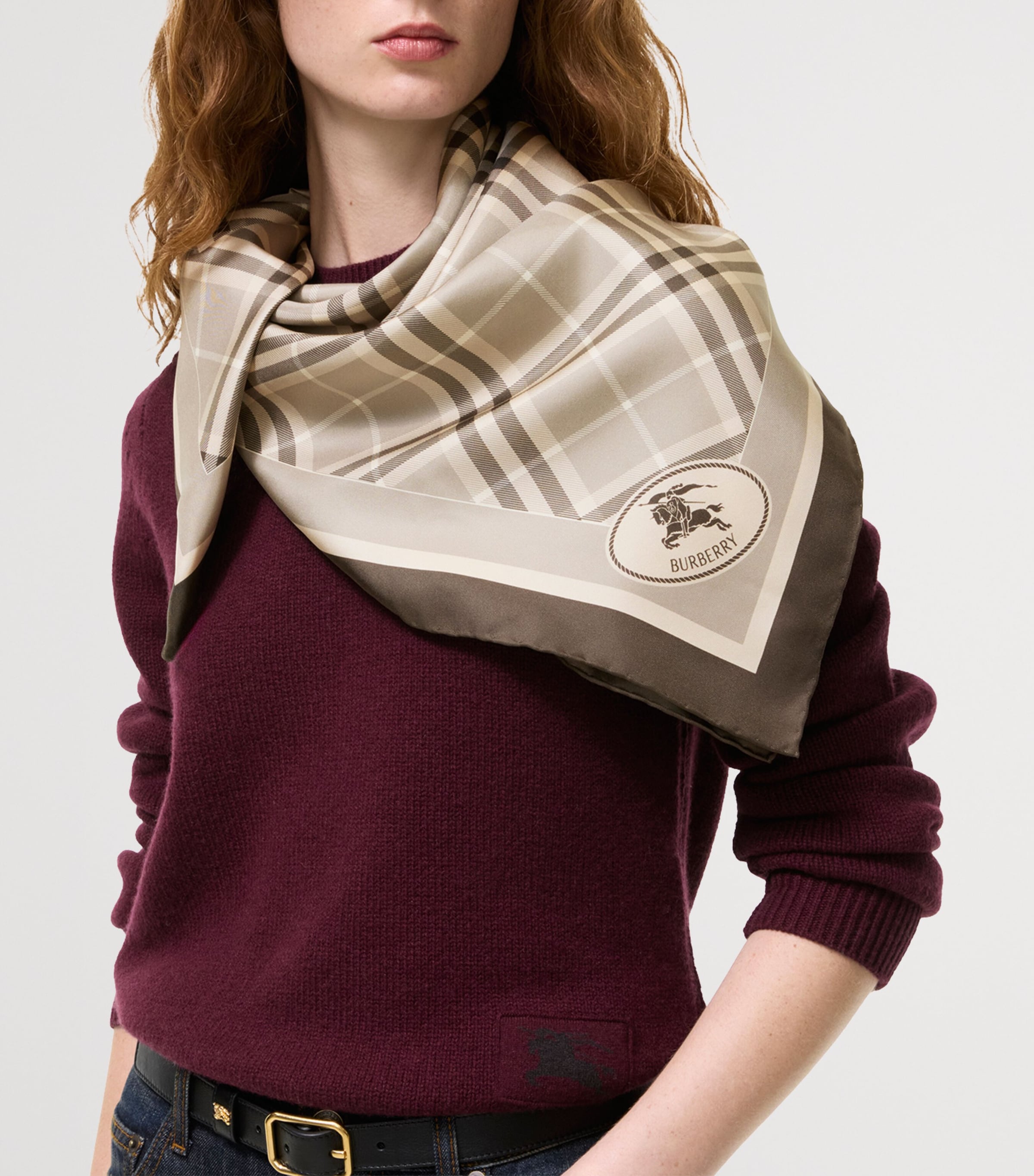 Burberry Silk Check Knight Stamp Scarf Dove Grey Ip Check Image 4