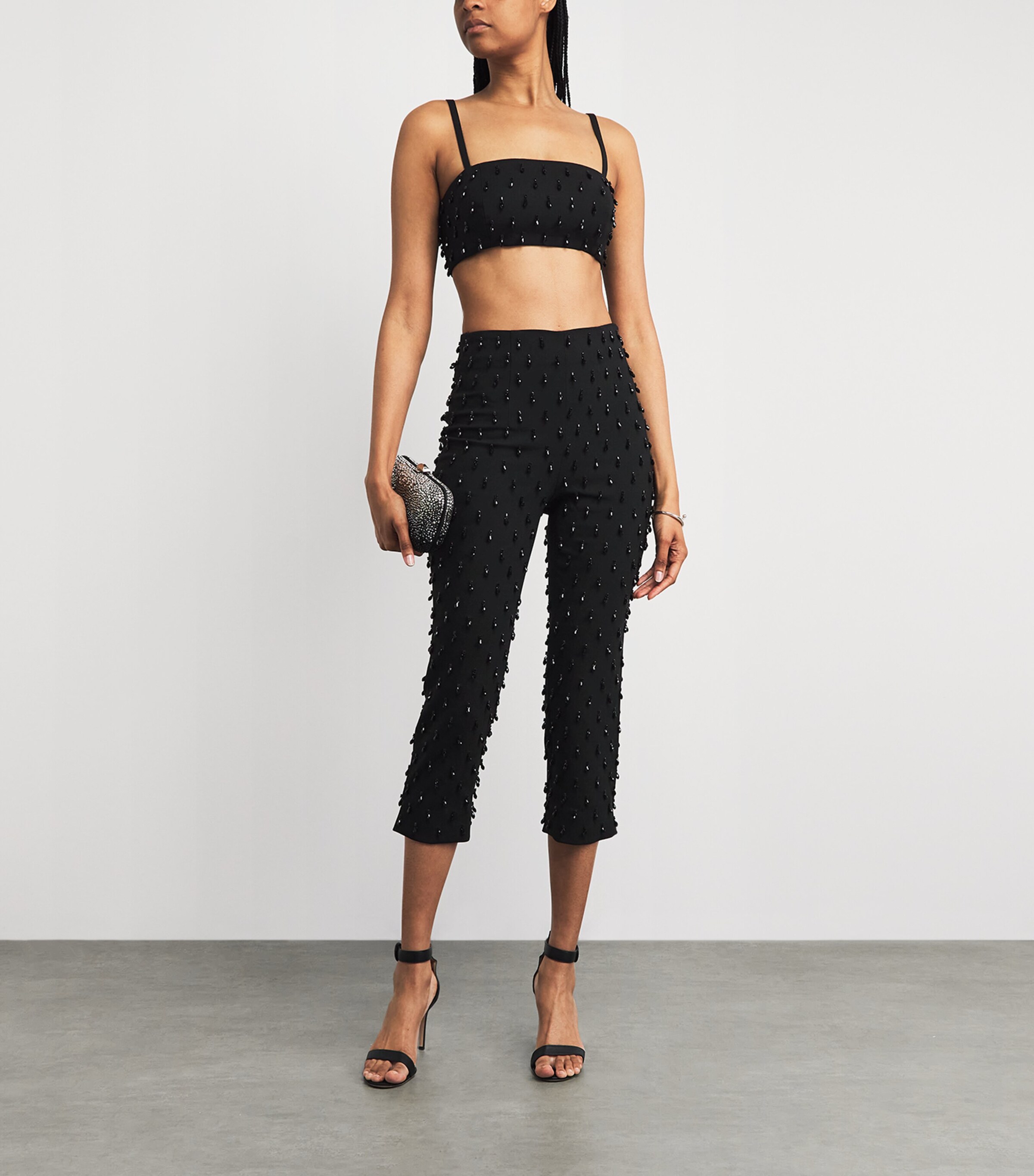 Carolina Herrera Womens Stretch-Wool Embellished Bandeau Crop Top Black Image 2
