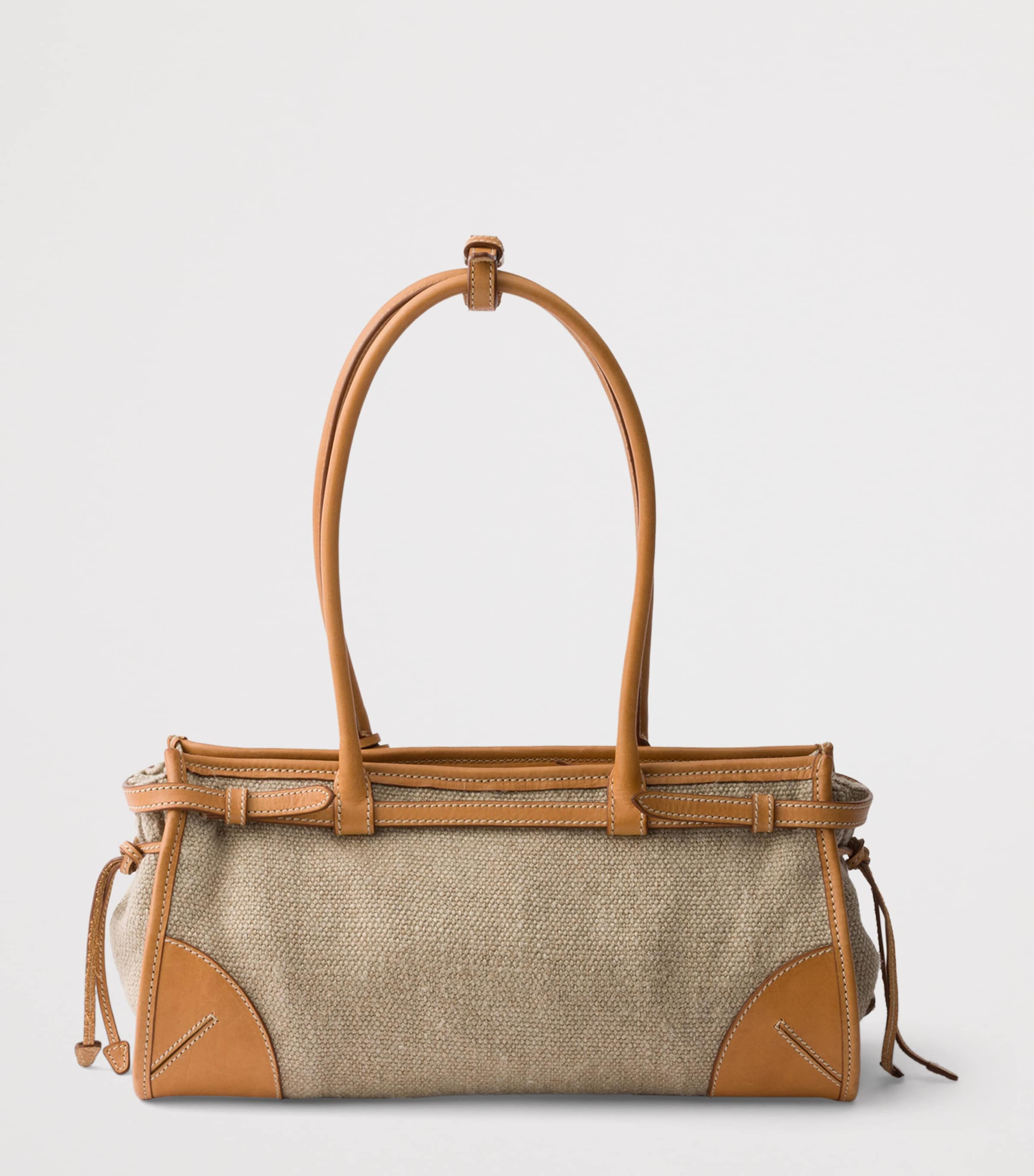 Prada Womens Small Linen-Leather Bonnie Top-Handle Bag Neutral Image 4