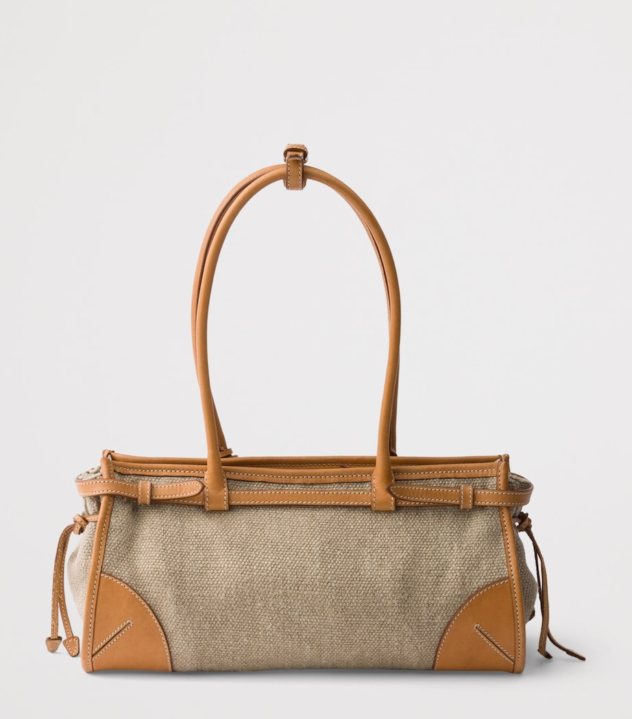 Prada Womens Small Linen-Leather Bonnie Top-Handle Bag Neutral Image 4