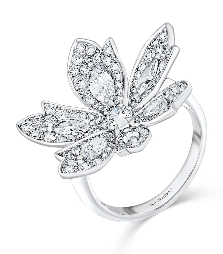 White Gold and Diamond Palm Flower Ring Image 1