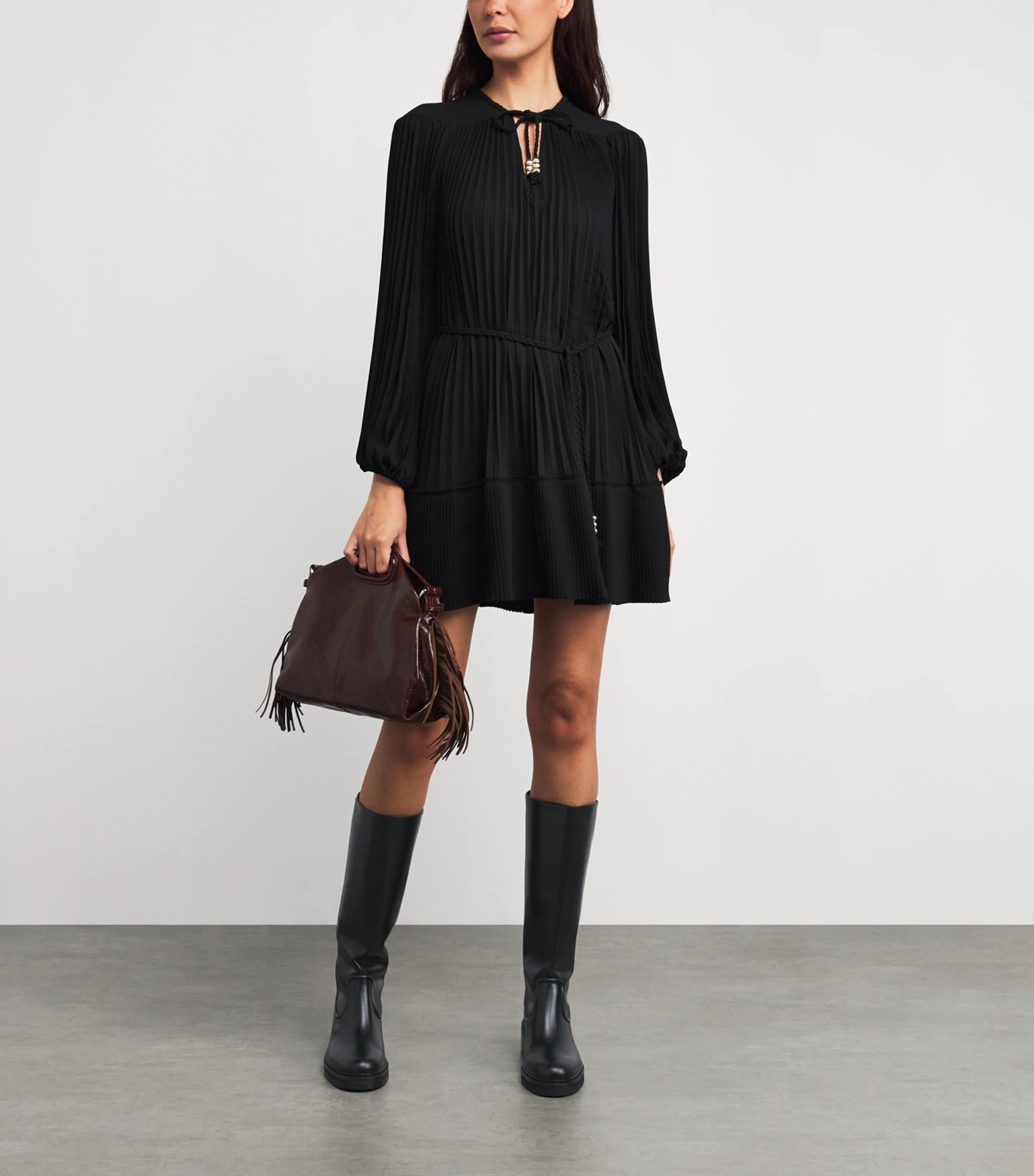 Leather Knee-High Boots BLACK Image 2