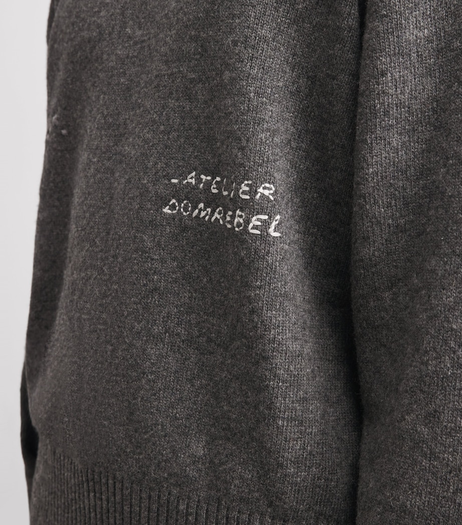 DOMREBEL Mens Wool-Blend Embroidered Wiser Sweater Grey Image 3