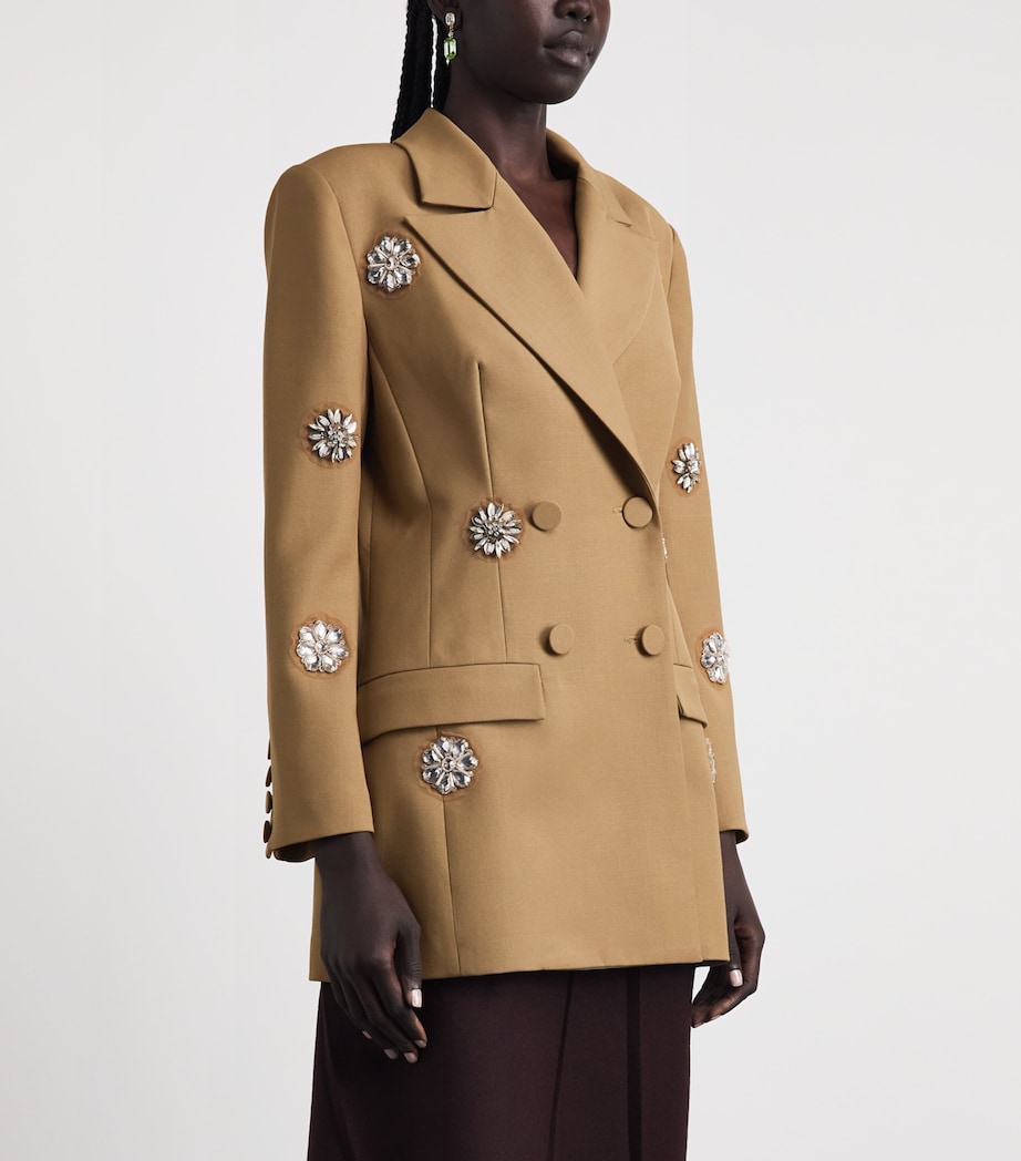 Huishan Zhang Womens Wool Embellished Joanne Blazer Dark Camel Image 4