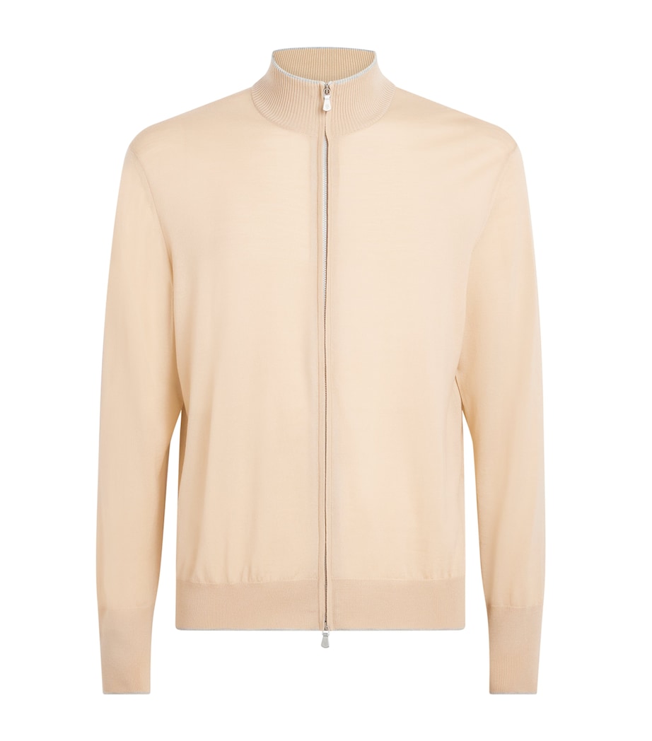 Eleventy Mens Wool Zip-Up Cardigan Coriandolo E Grigio Image 1