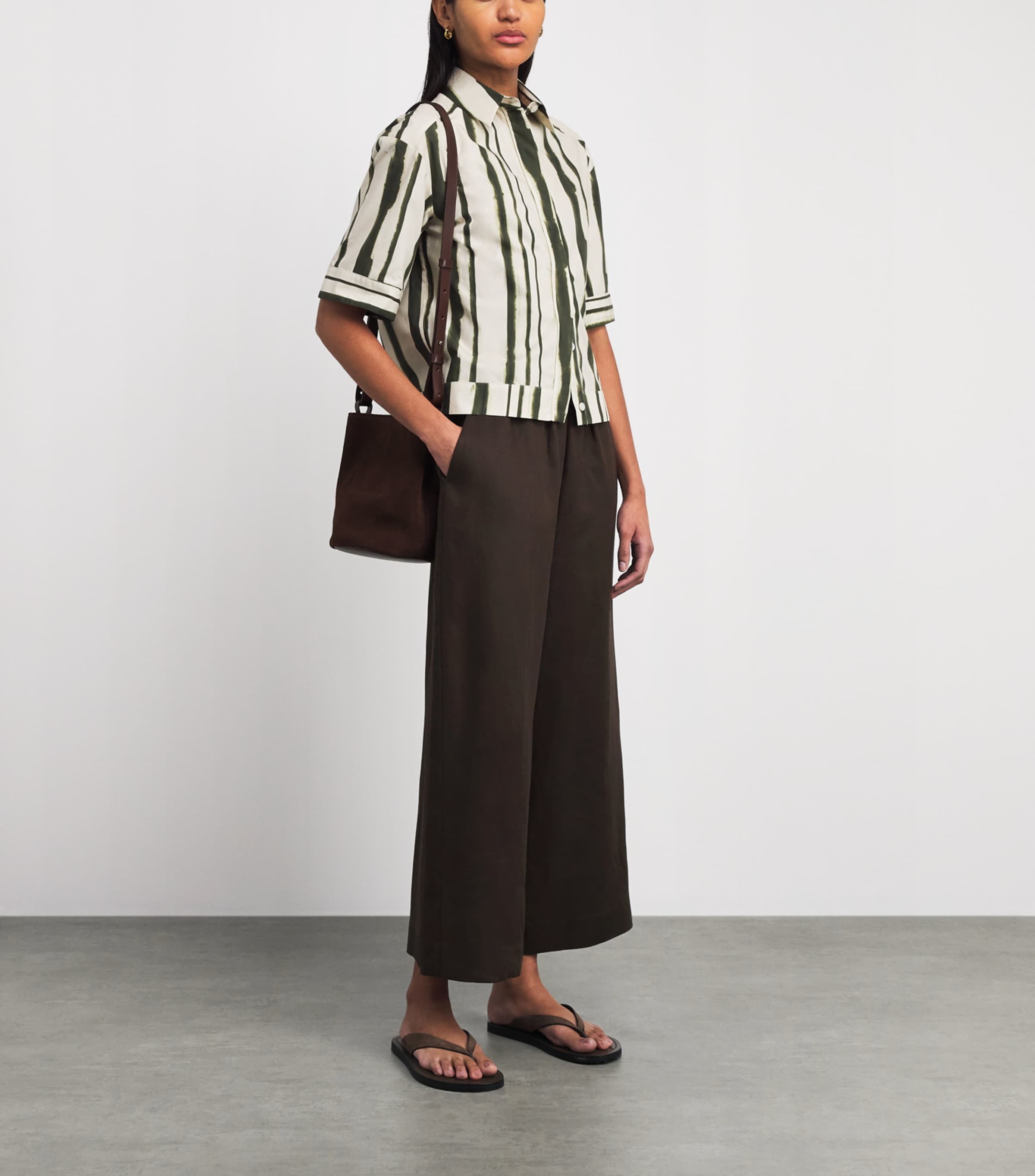 MM Womens Linen Wide-Leg Trousers Dark Bown Image 2