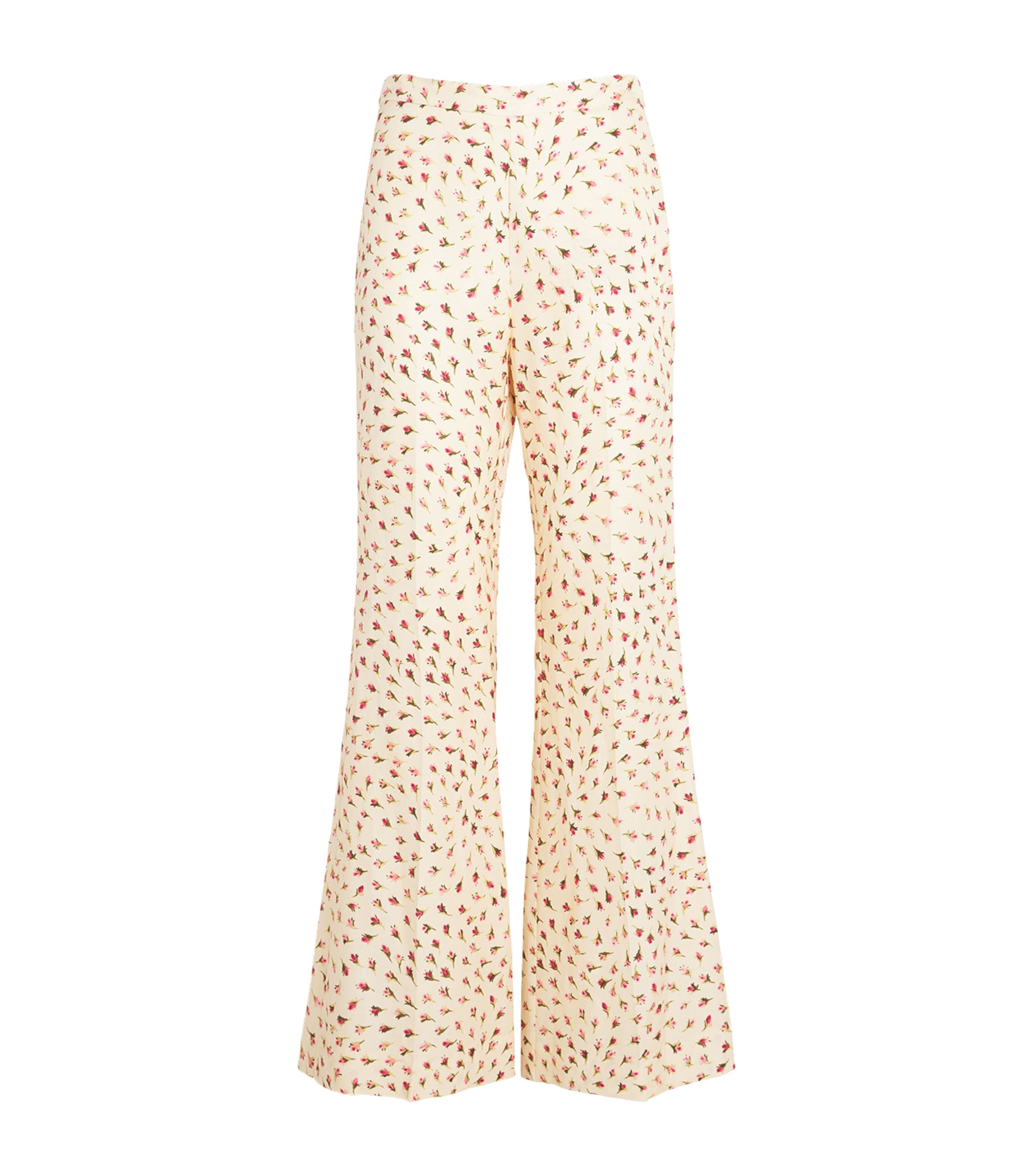 Sandro Paris Womens Floral Print Flared Trousers Butter / Pink Image 1