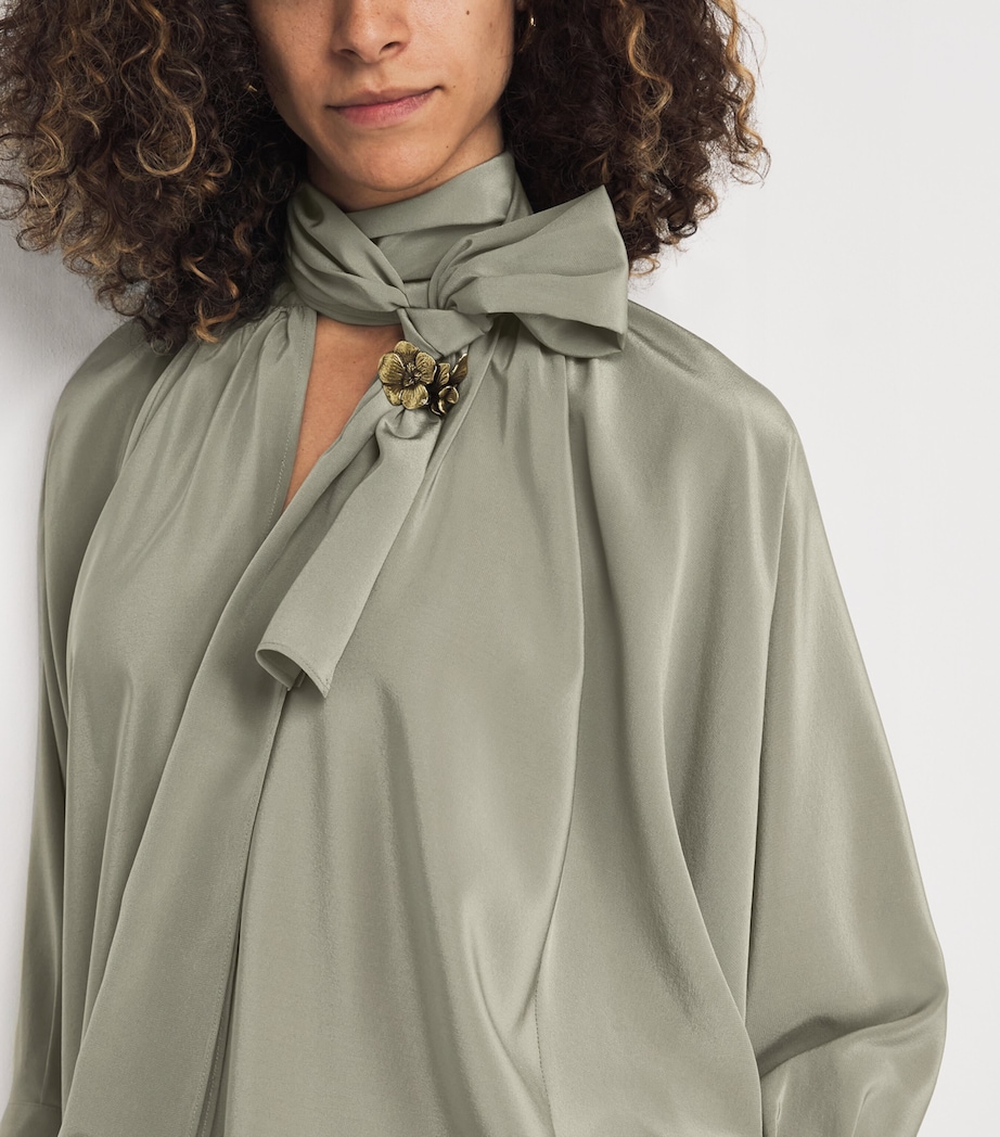 Silk Tie-Neck Blouse SAGE GREEN Image 6