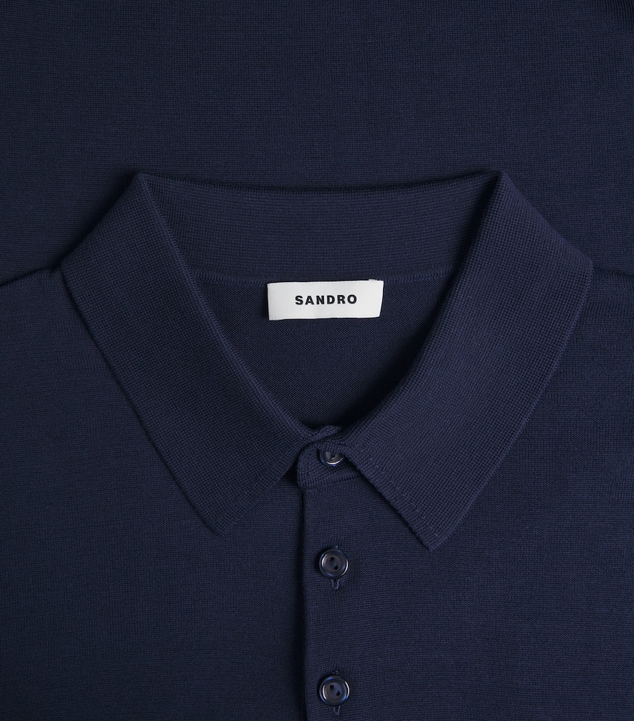 Sandro Paris Cotton-Silk Polo Shirt Royal Blue Image 6