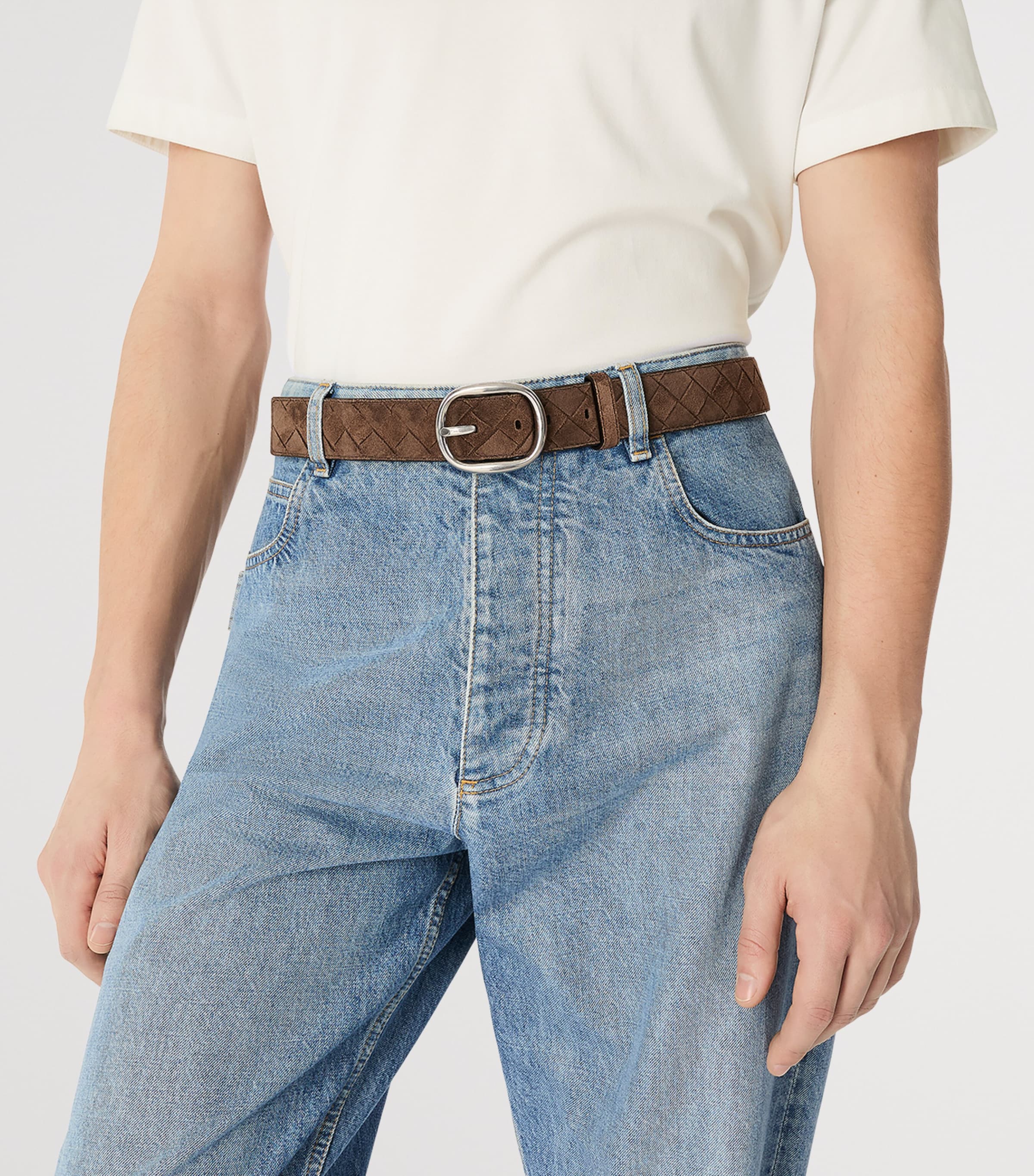 Bottega Veneta Brown Suede Intrecciato Belt | Harrods US