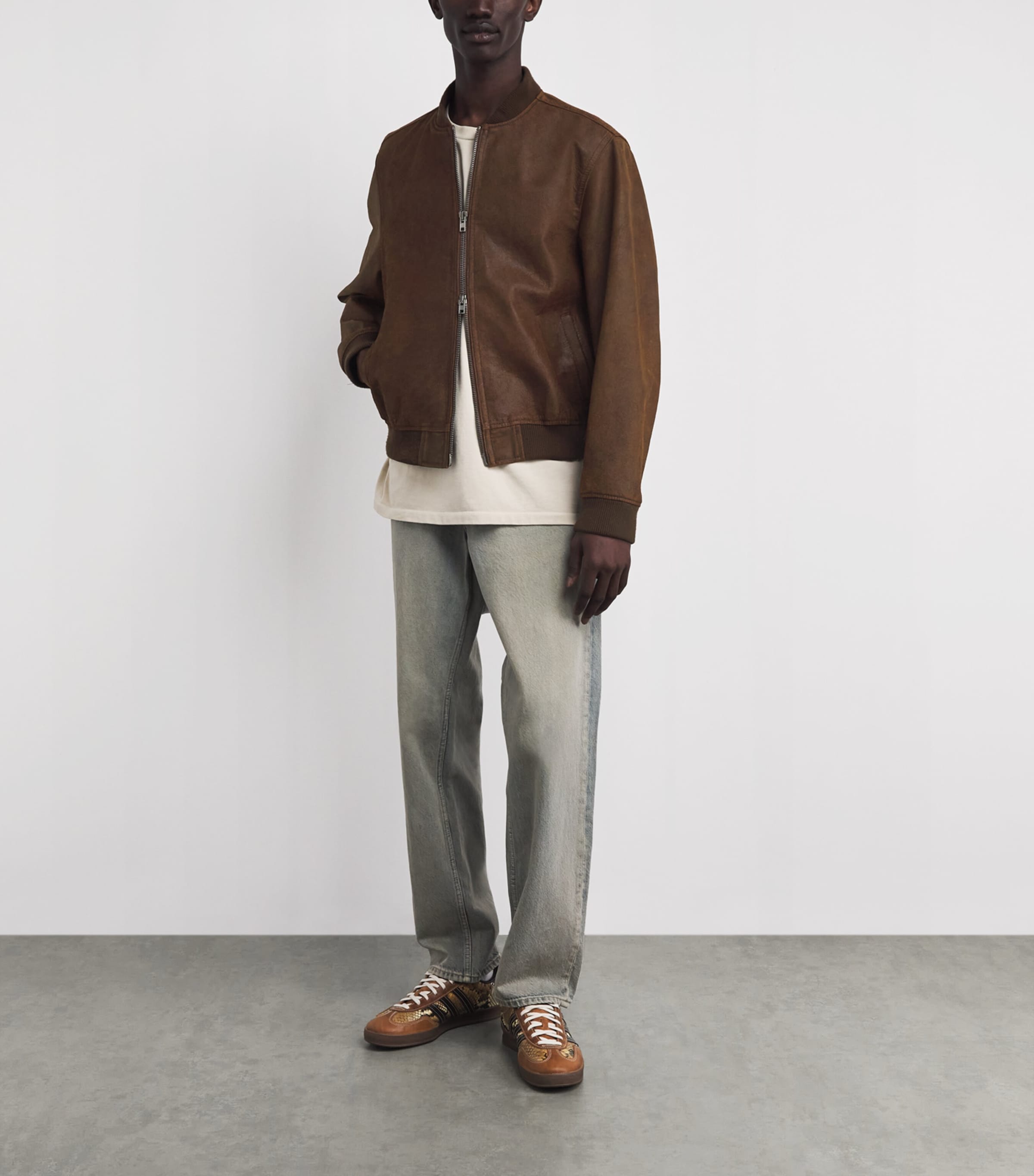 7 For All Mankind Mens Leather Bomber Jacket Brown Image 2