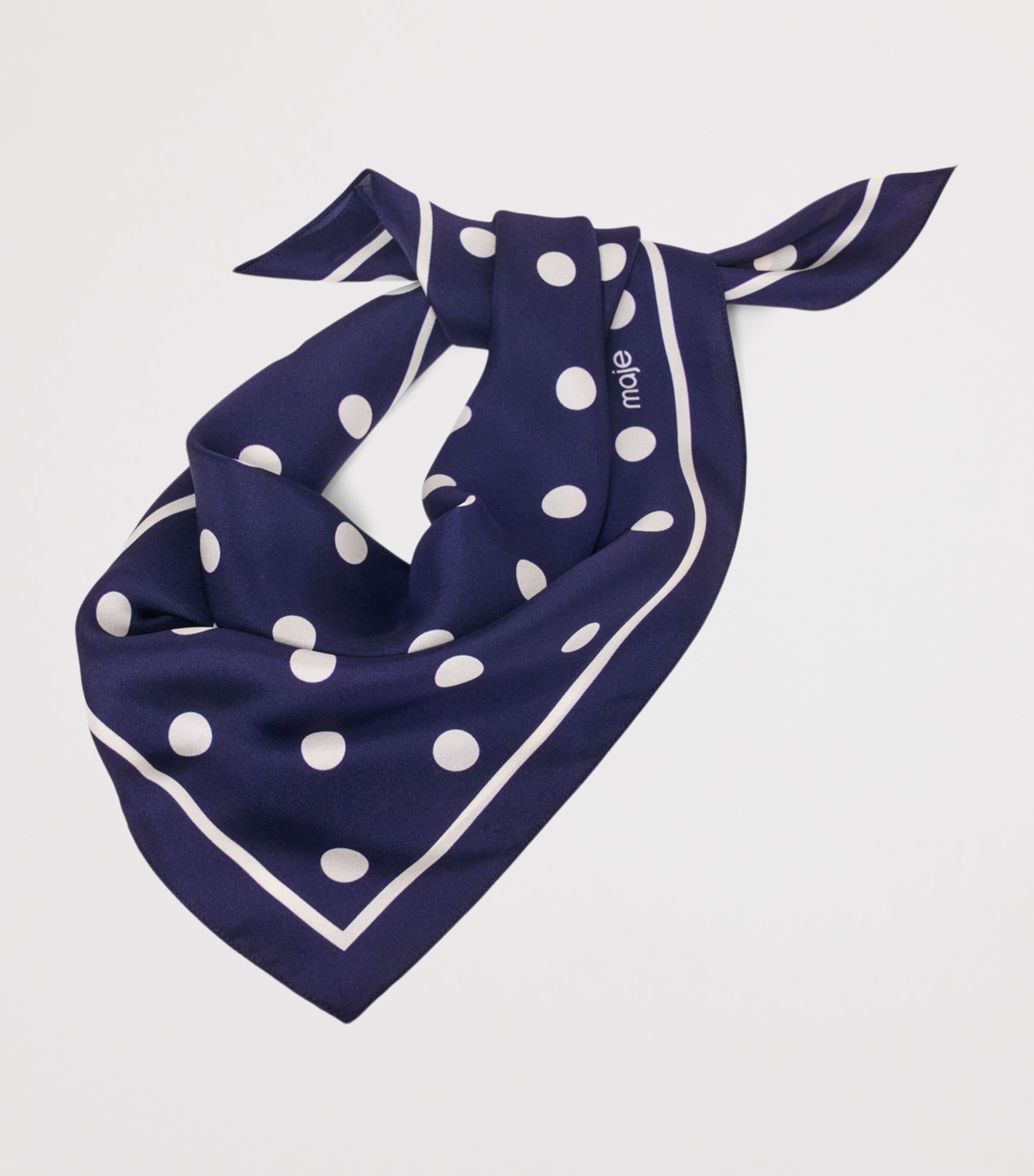 Maje Silk Polka-Dot Scarf Navy Dots Print Image 3