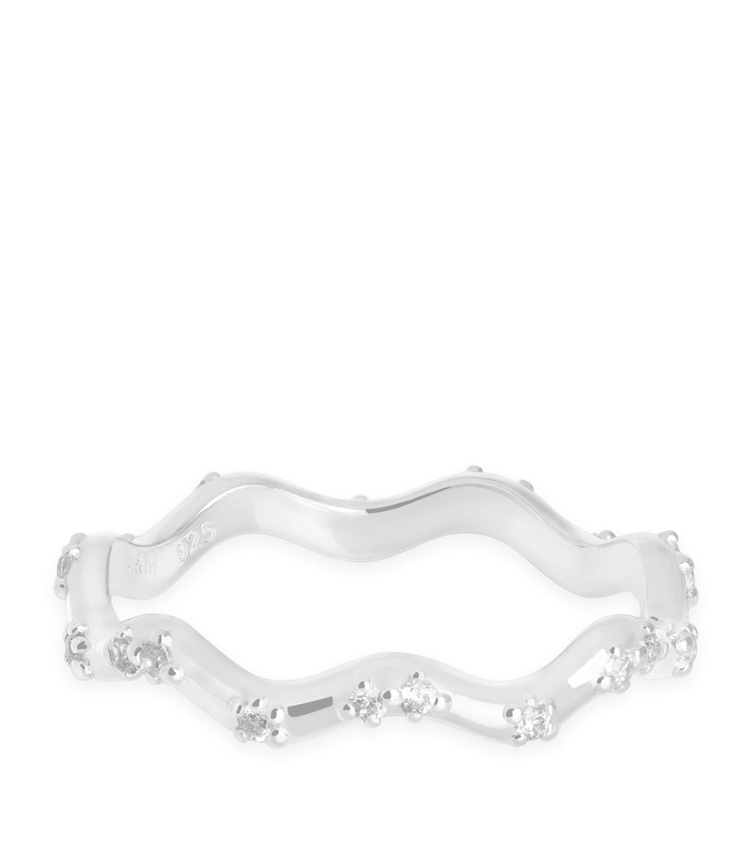 Astrid & Miyu Rhodium-Plated Sterling Silver and Cubic Zirconia Ripple Ring Silver Image 1