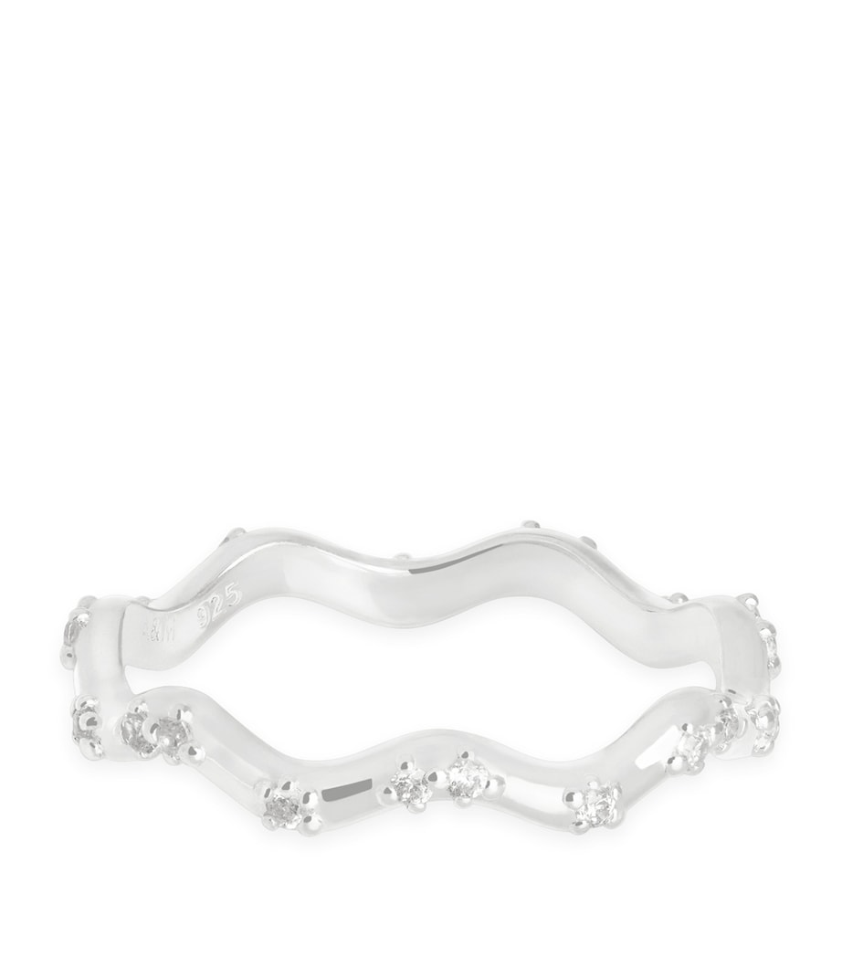 Astrid & Miyu Rhodium-Plated Sterling Silver and Cubic Zirconia Ripple Ring Silver Image 1