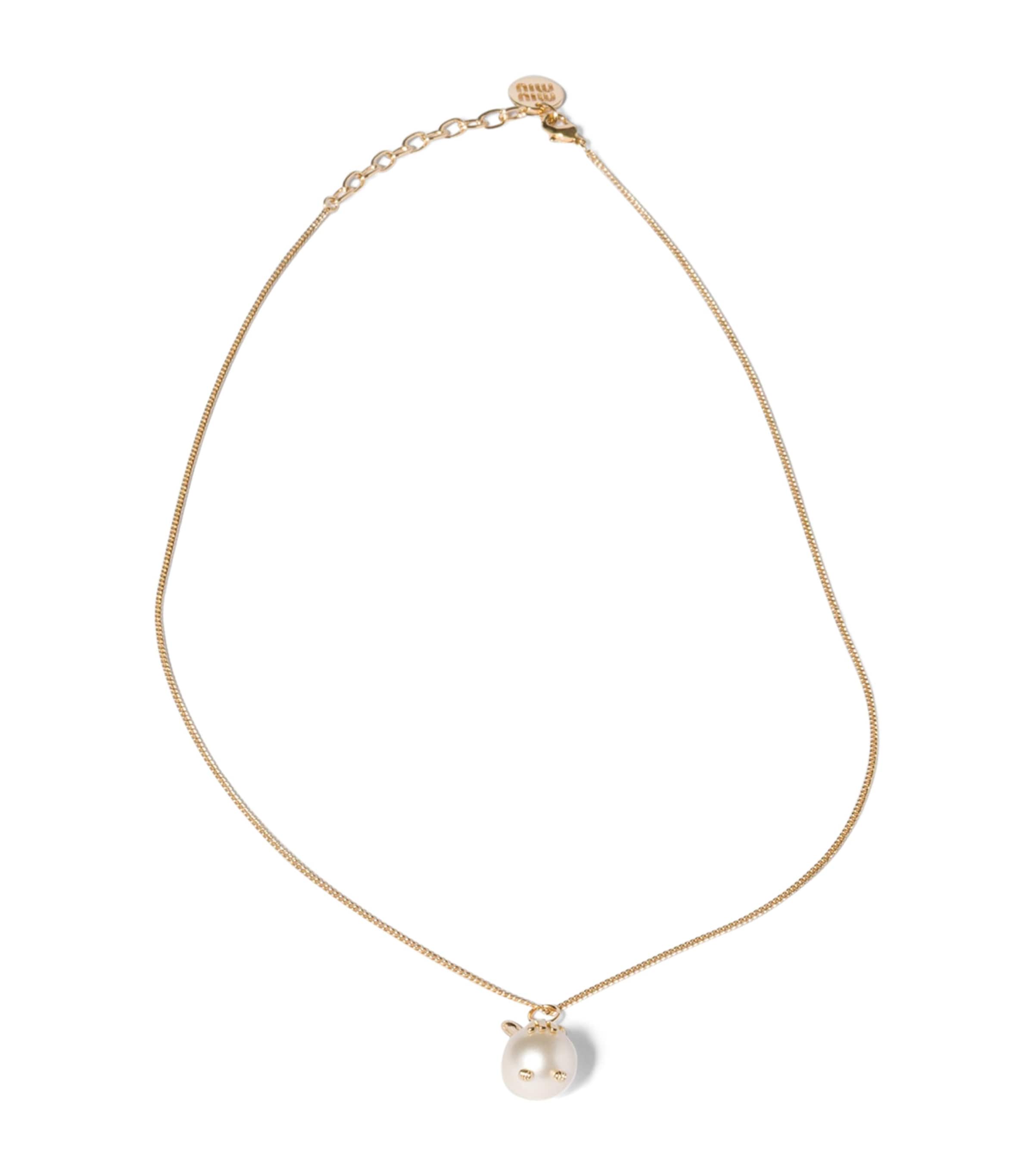 Miu Miu Pearlised Bunny Pendant Necklace Gold/silver Image 1
