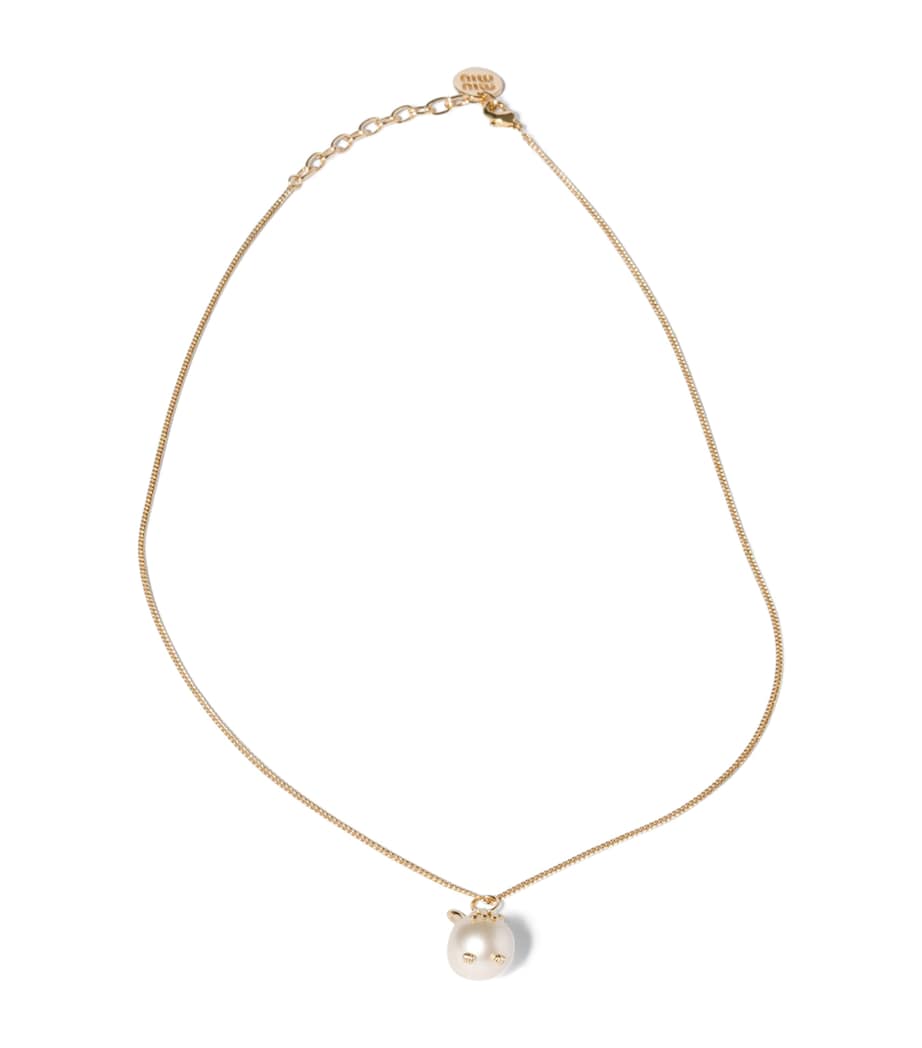 Miu Miu Pearlised Bunny Pendant Necklace Gold/silver Image 1