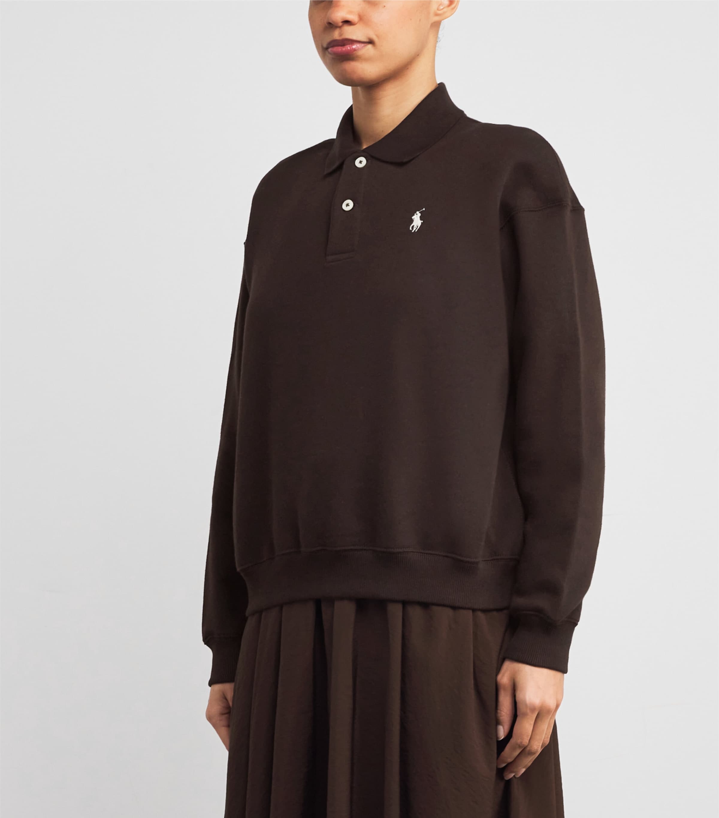 Cotton-Blend Polo Sweater CIRCUIT BROWN Image 3