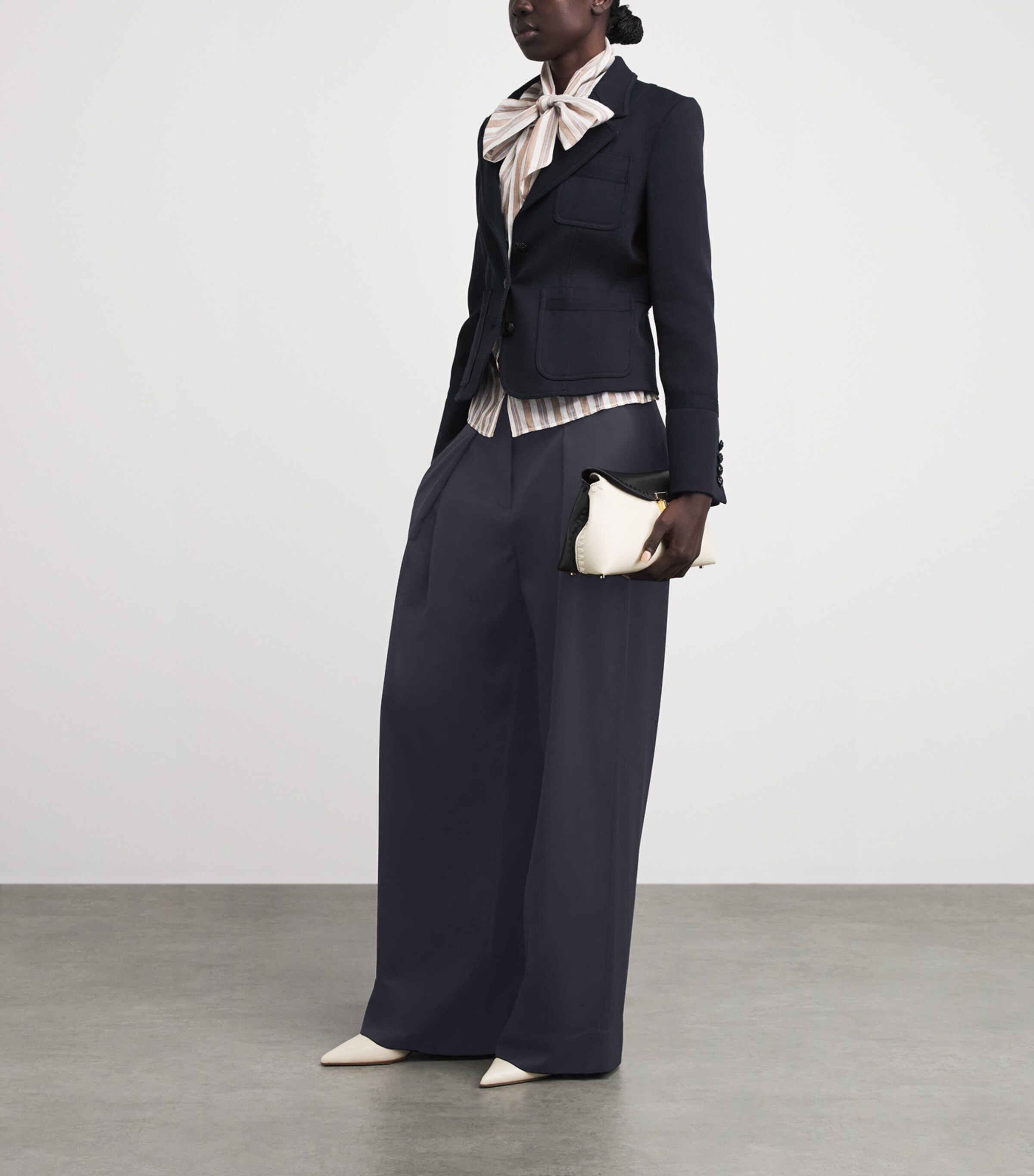 ME+EM Womens Wool Pleated Tapered Trousers Navy Image 2
