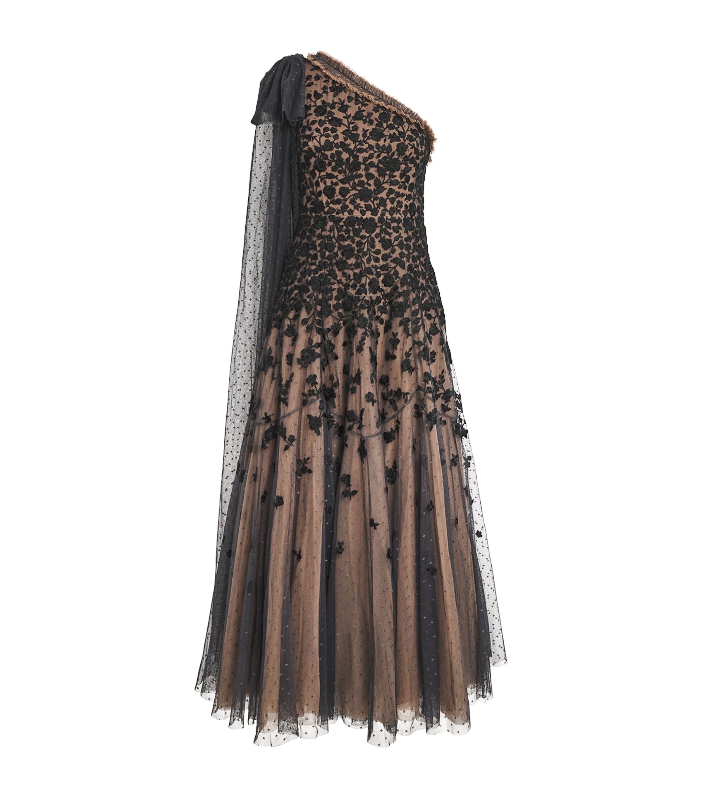 Needle & Thread One-shoulder Sylvia Rose Maxi Dress In Brown