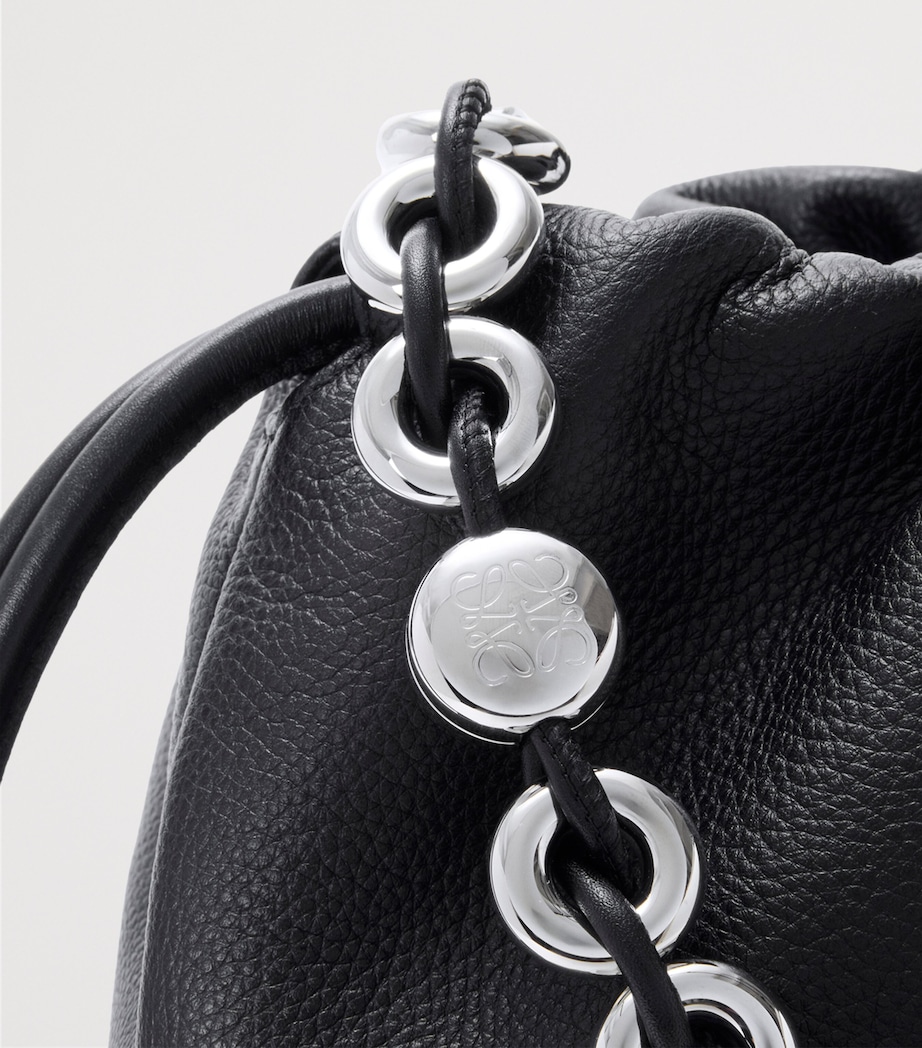 Large Leather Flamenco Shoulder Bag BLACK Image 9