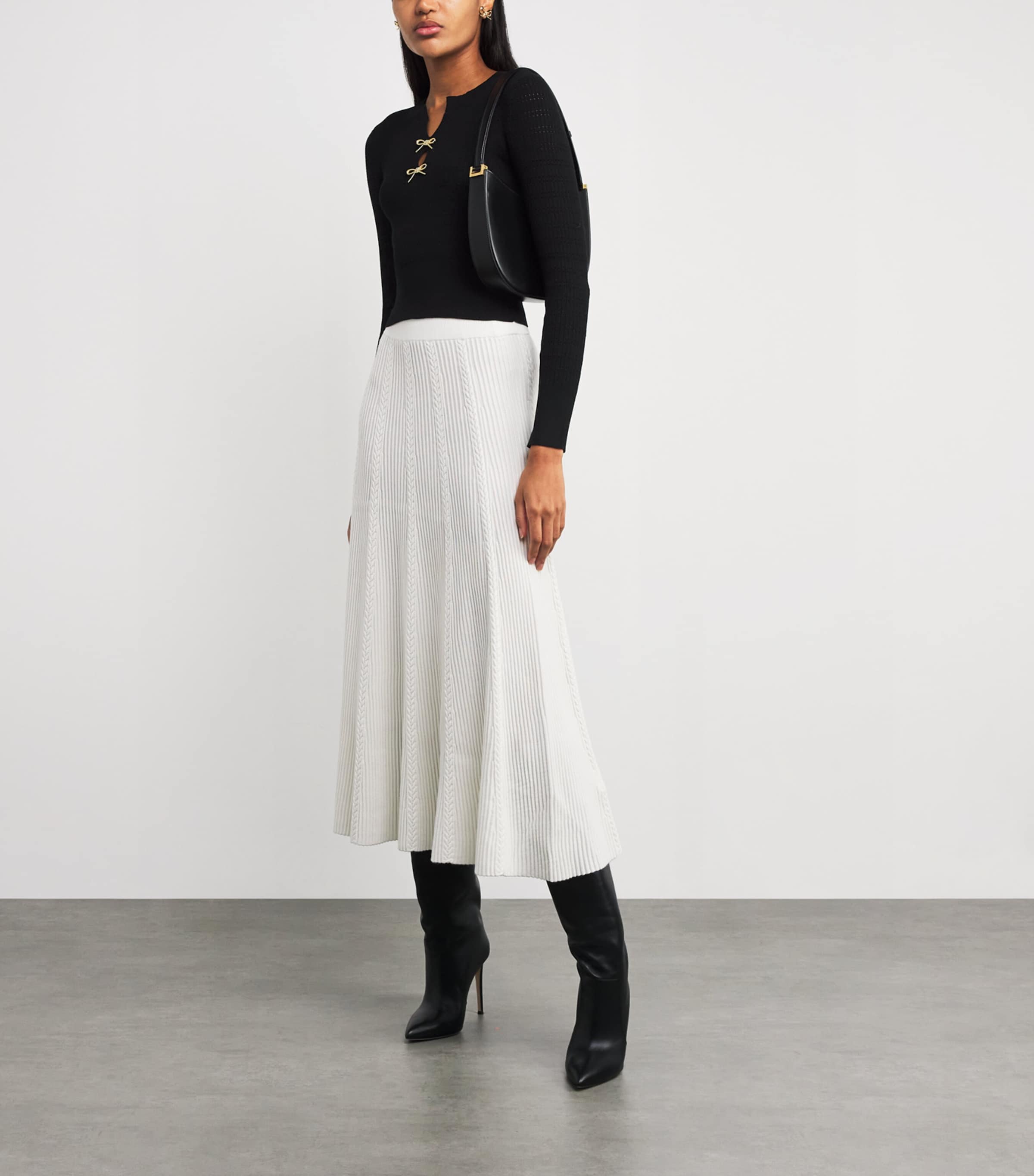 Bow-Embellished Cut-Out Sweater BLACK Image 2