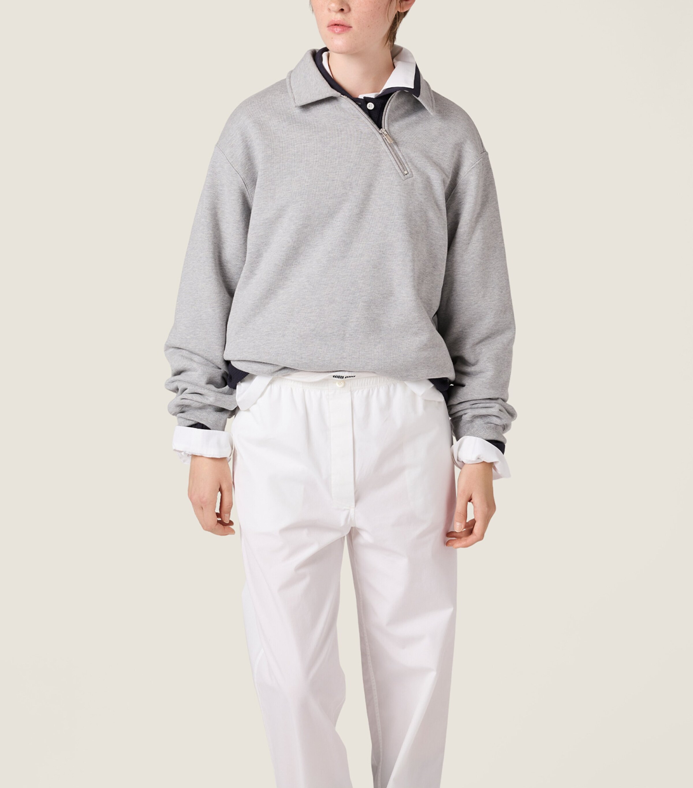 Cotton Slanted-Zip Sweatshirt F0031 Image 5