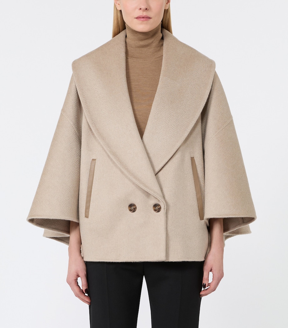 Max Mara Womens Cashmere Shawl-Lapel Cape Beige Image 3