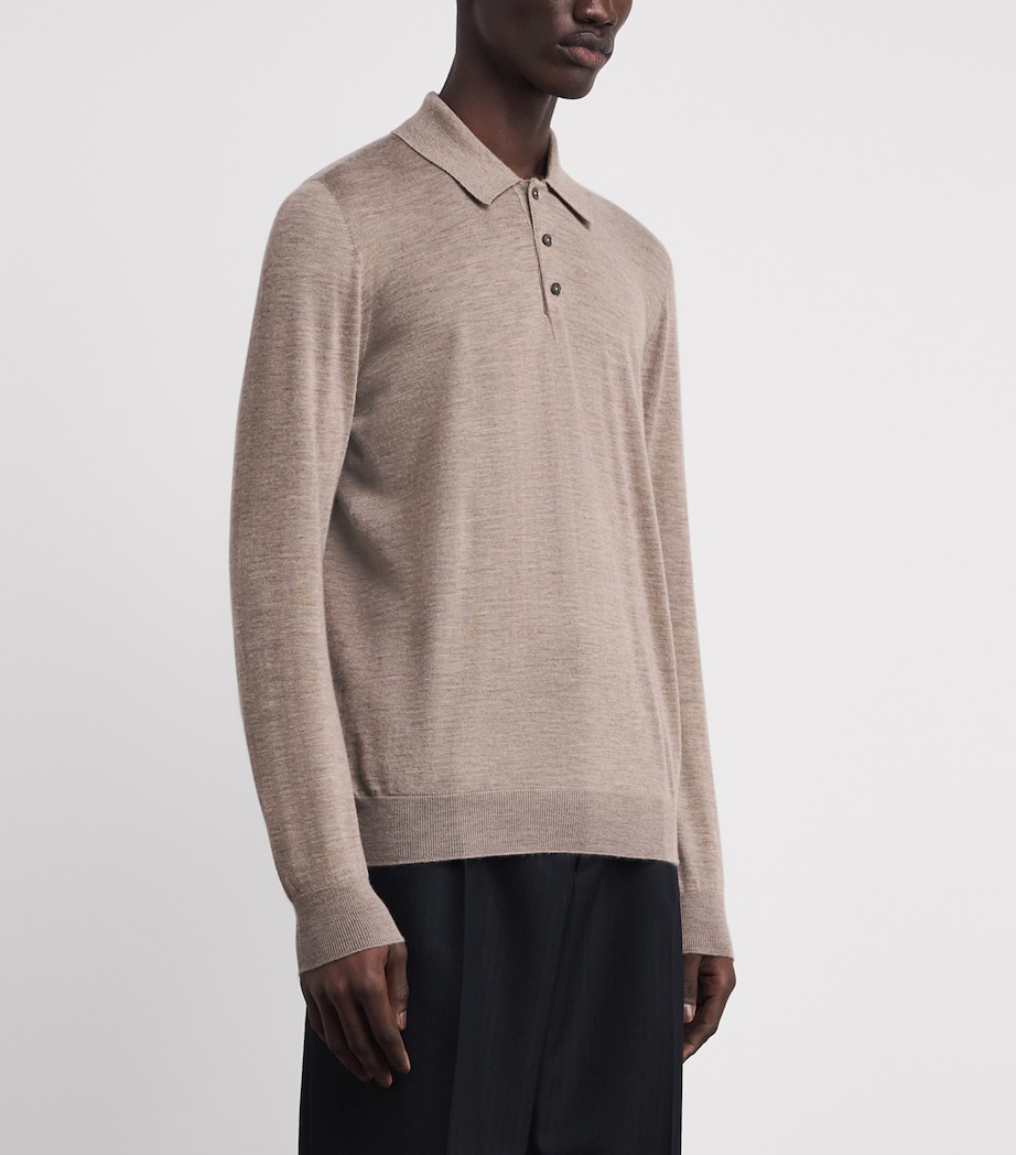 Superfine Cashmere Fin Polo Shirt HB0273 PEBBLE Image 3