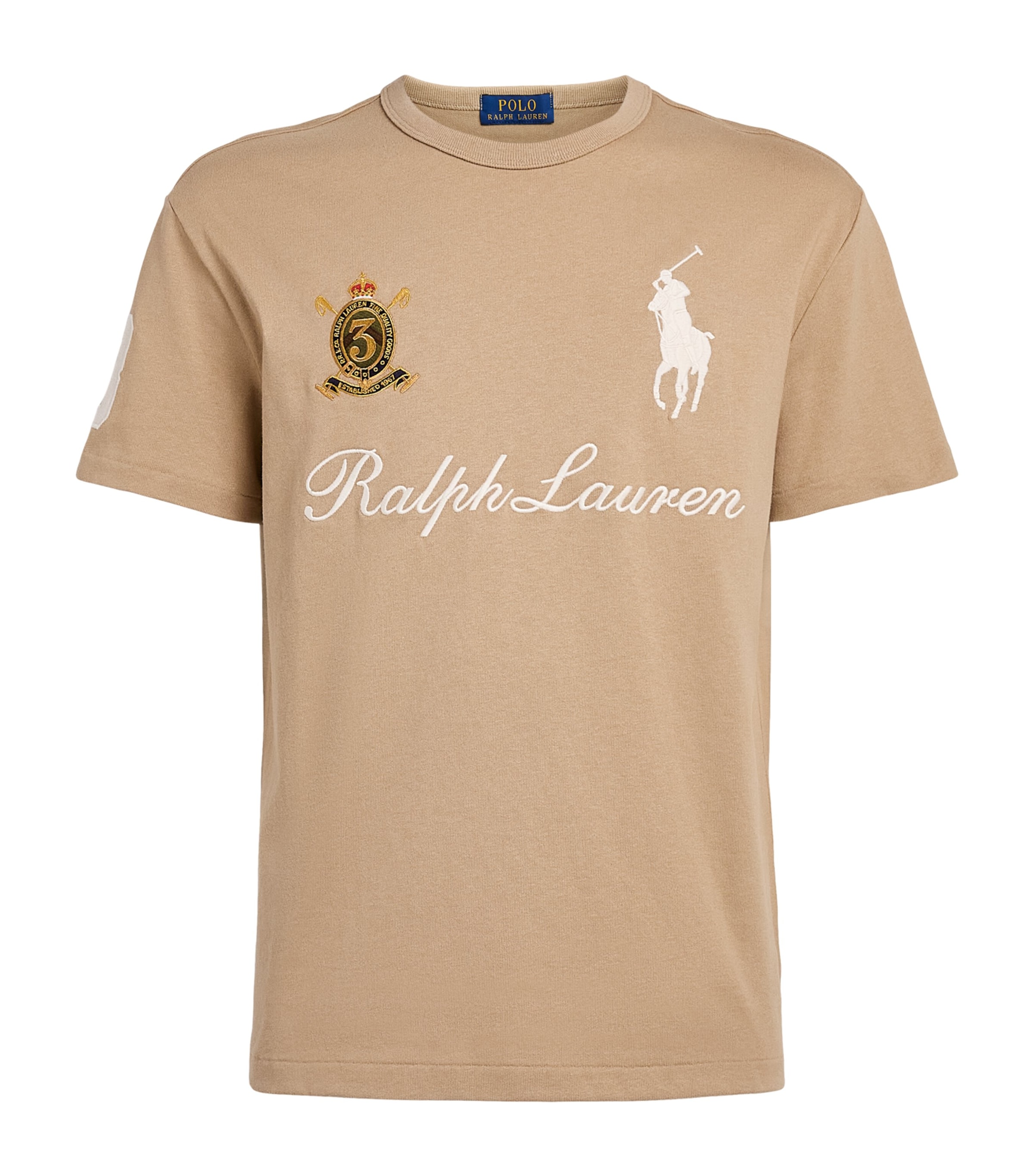 Polo Ralph Lauren Mens Signature Logo T-Shirt Vintage Khaki Image 1