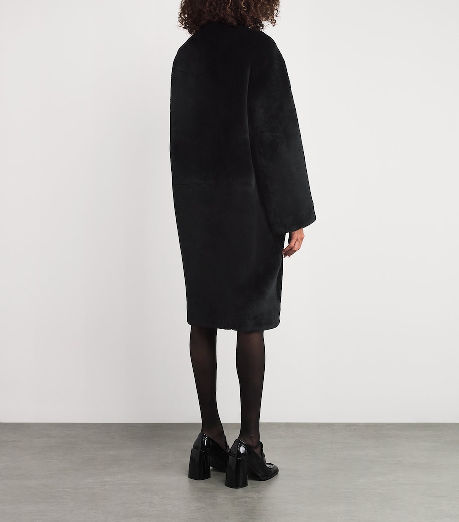 Shearling Collarless Coat 001 BLACK Image 3