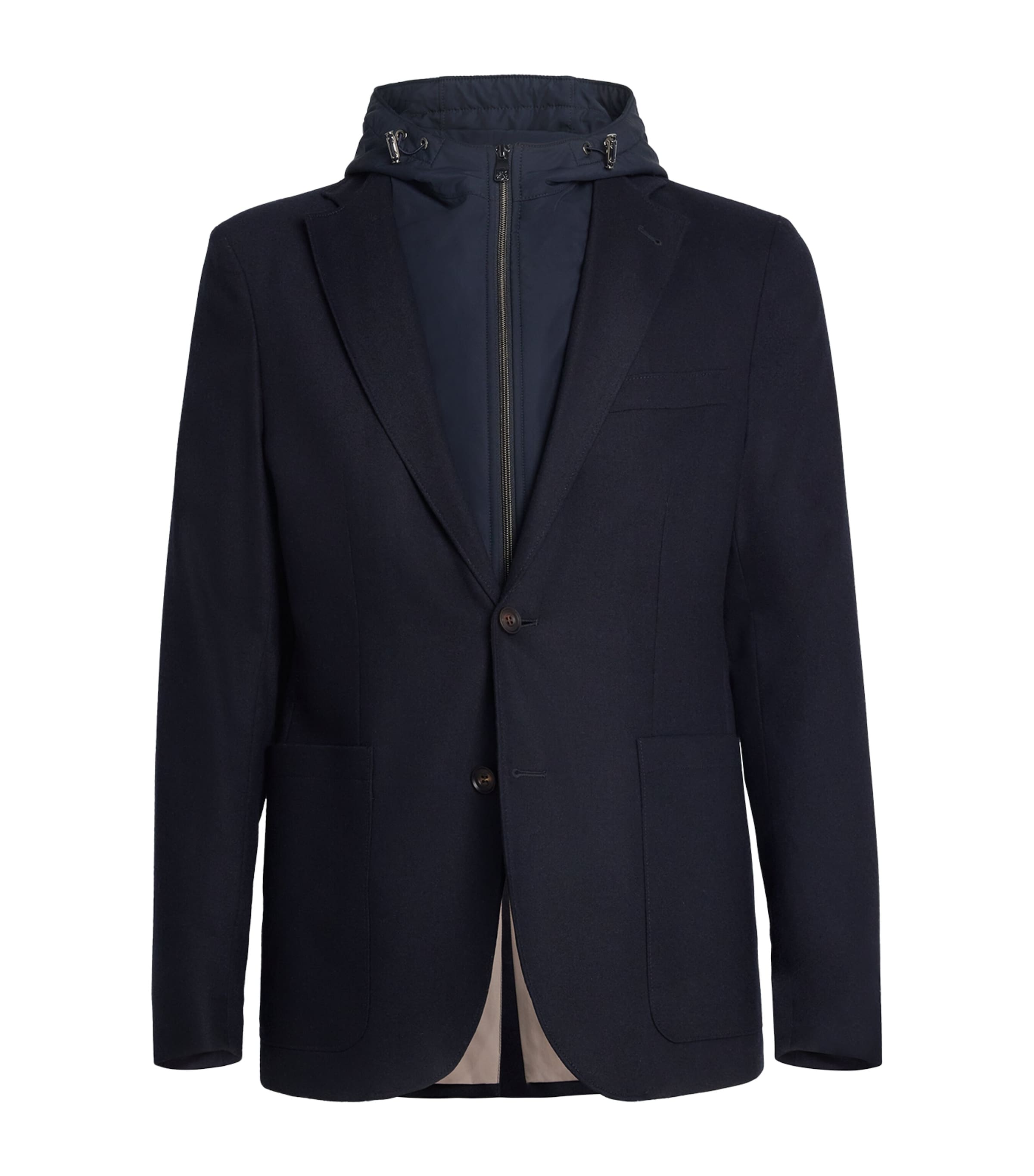 Corneliani Hooded Wool-blend Blazer In Blue