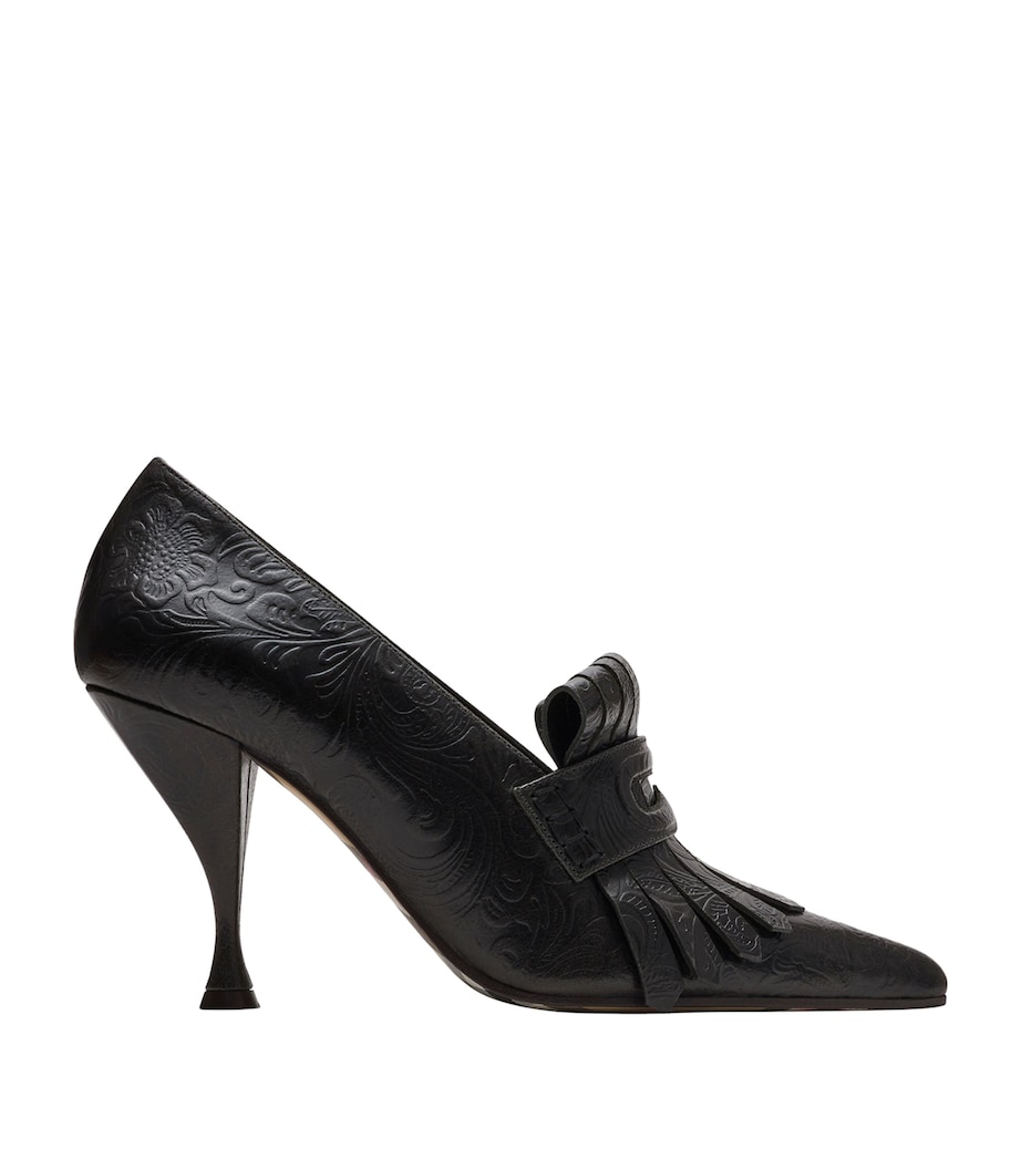 Leather Cameo Fringe Pumps 90 MOAT GREEN Image 1