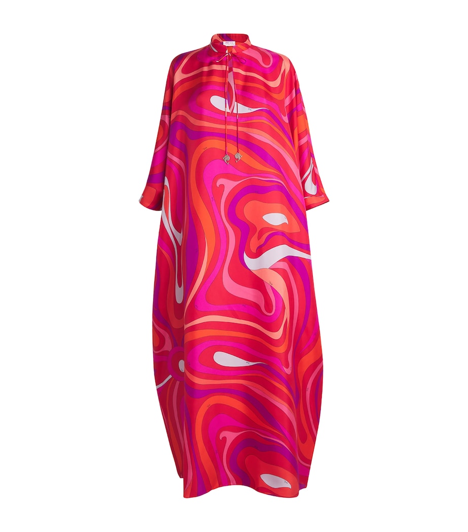 Silk Marmo Print Kaftan 006 CORALLO/FUXIA Image 1
