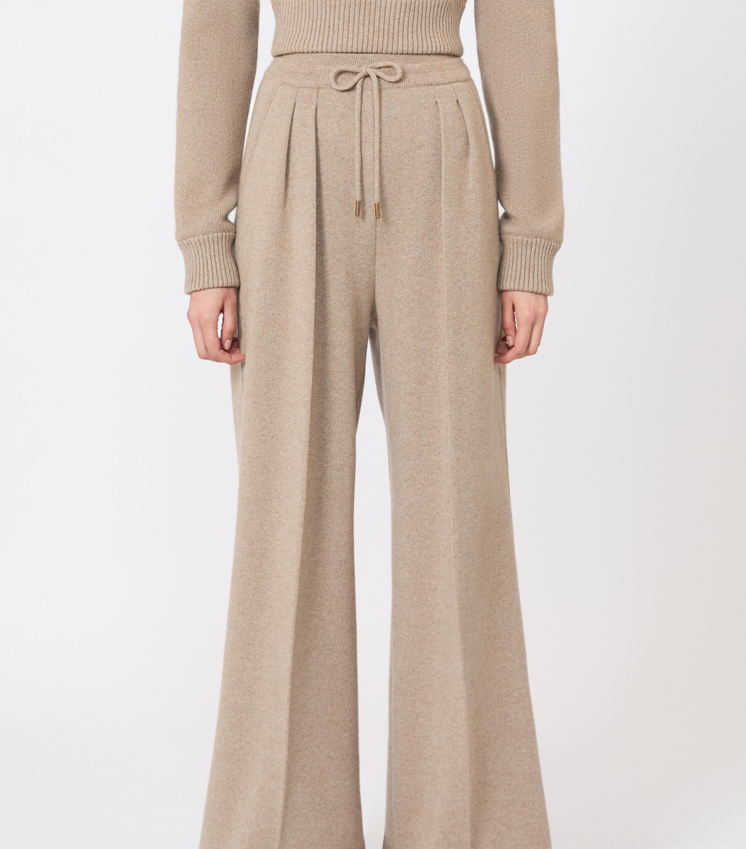 Max Mara Womens Wool-Cashmere Drawstring Trousers Beige Image 2