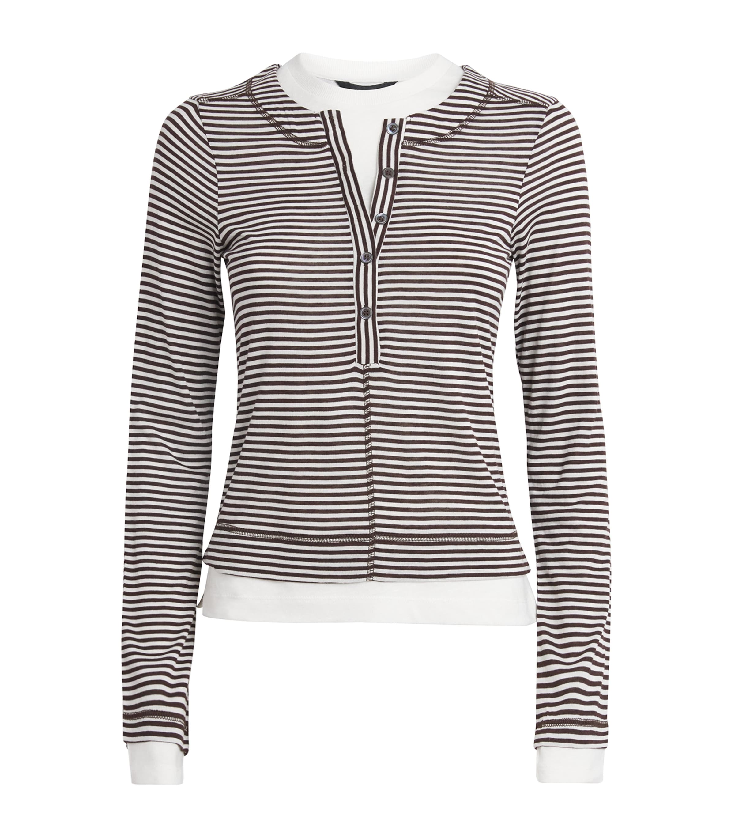 Me+em Stripe Double-layer Top In Brown