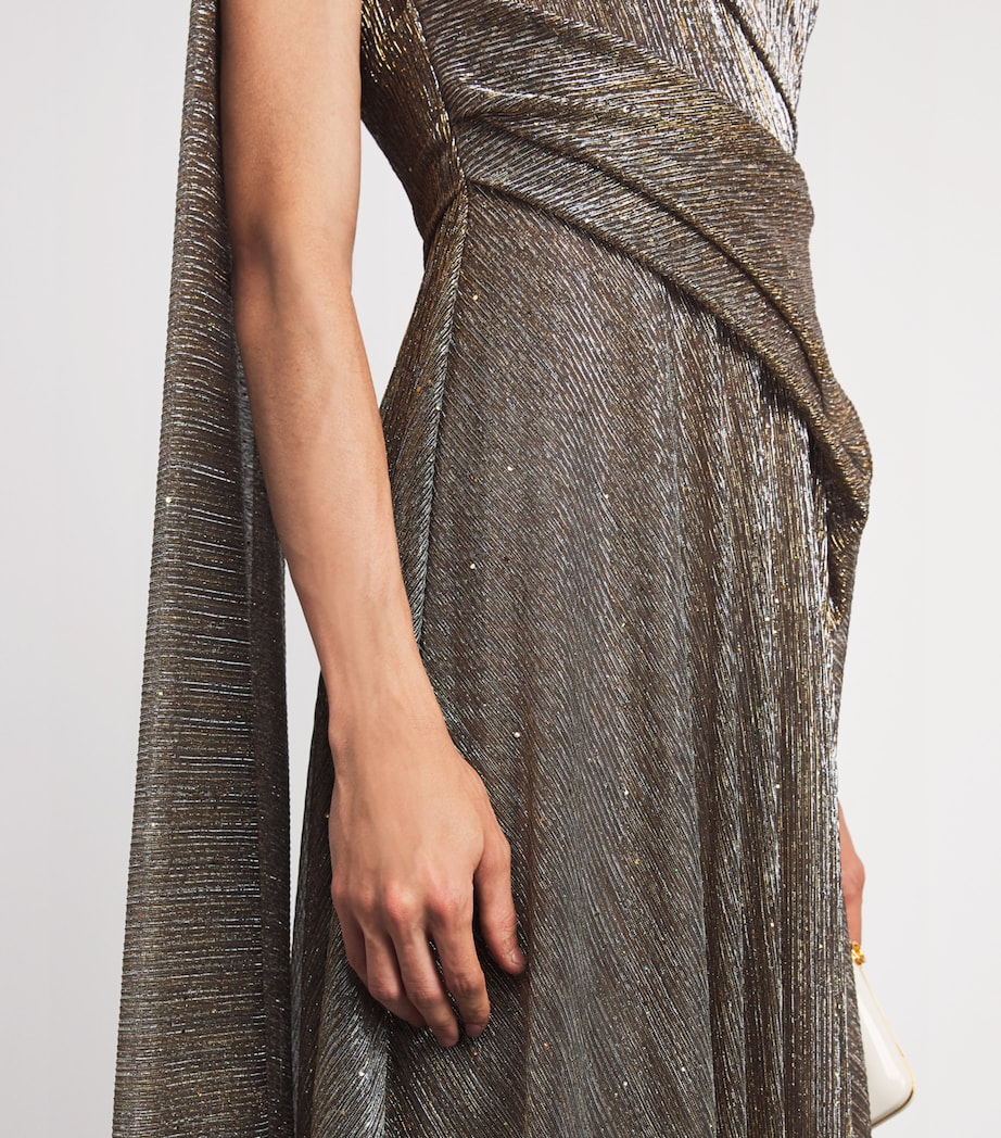 talbot runhof gold dress Talbot Runhof Women's Metallic Voile Capelet Mermaid Gown - Gold