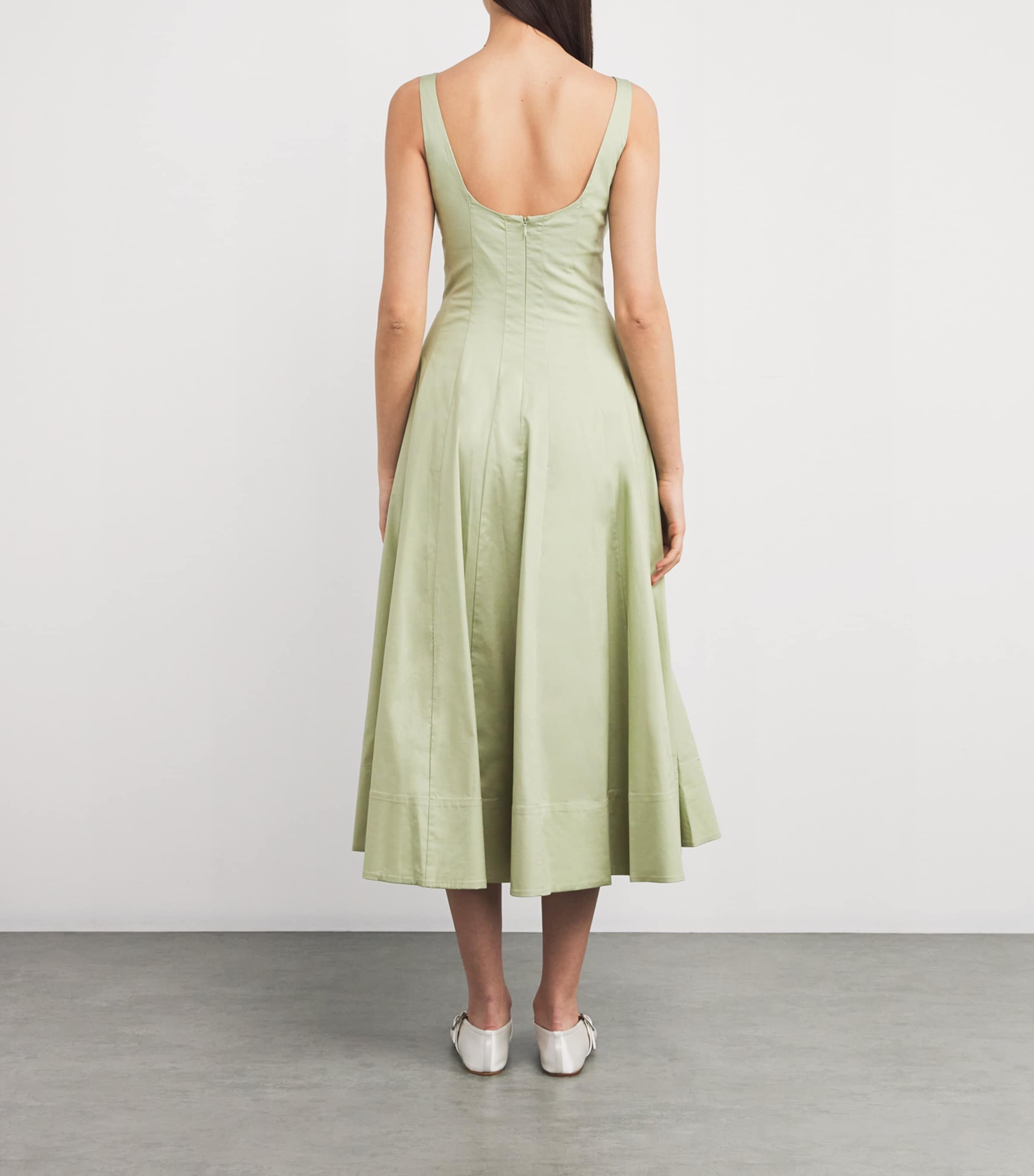 STAUD Womens Cotton-Blend Wells Midi Dress Pajd Pale Jade Image 3