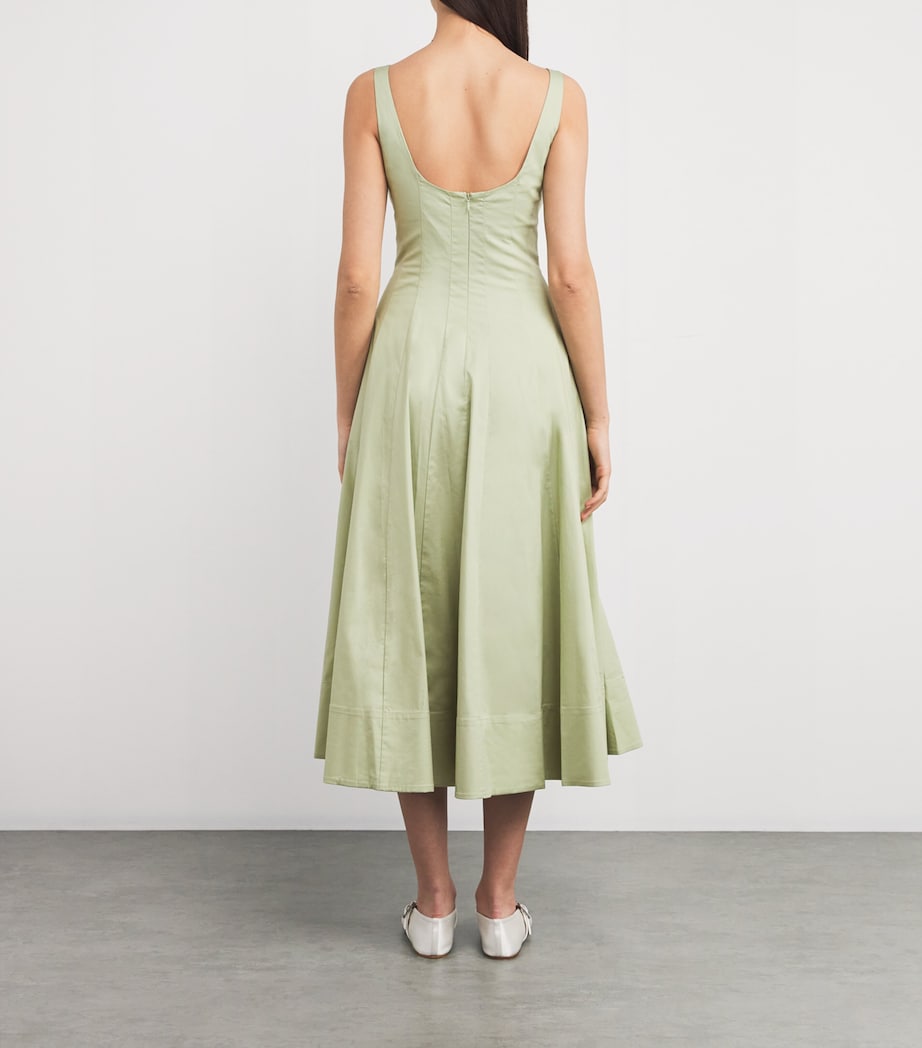 STAUD Womens Cotton-Blend Wells Midi Dress Pajd Pale Jade Image 3