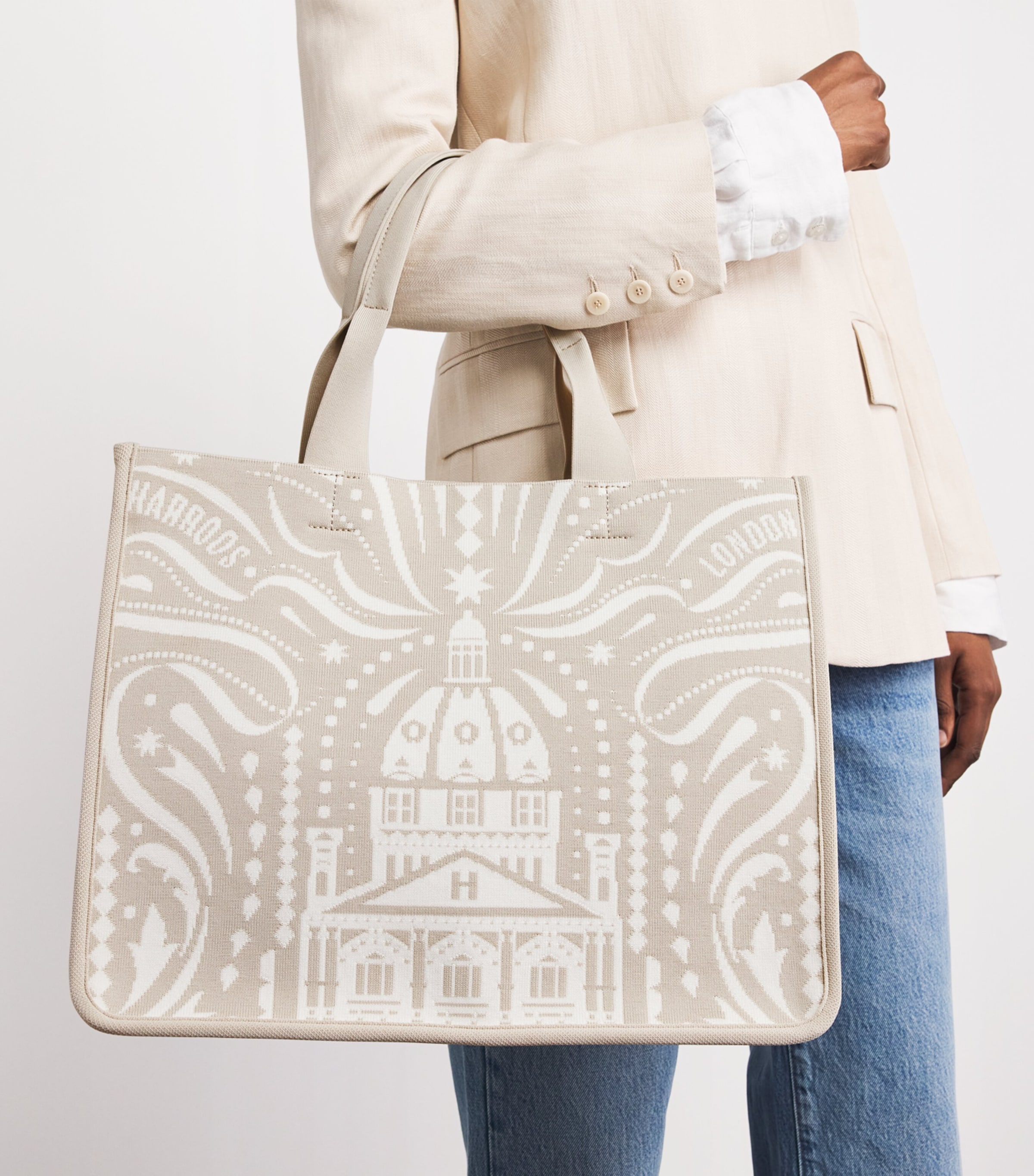 Harrods Medium Knights of Brompton Tote Bag Multi Print Image 4