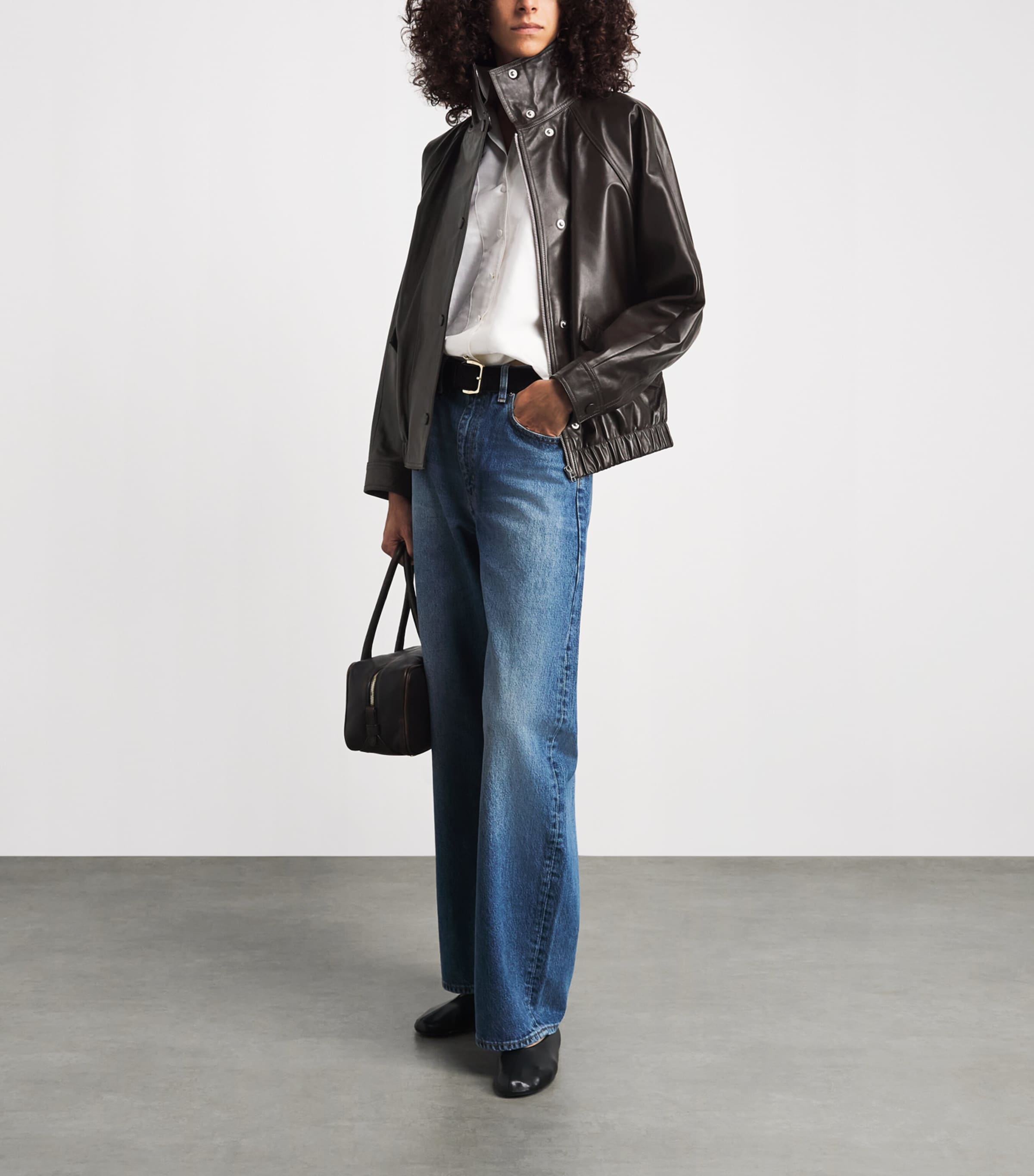 Sandro Paris Womens Oversized Leather Jacket Brown Image 2