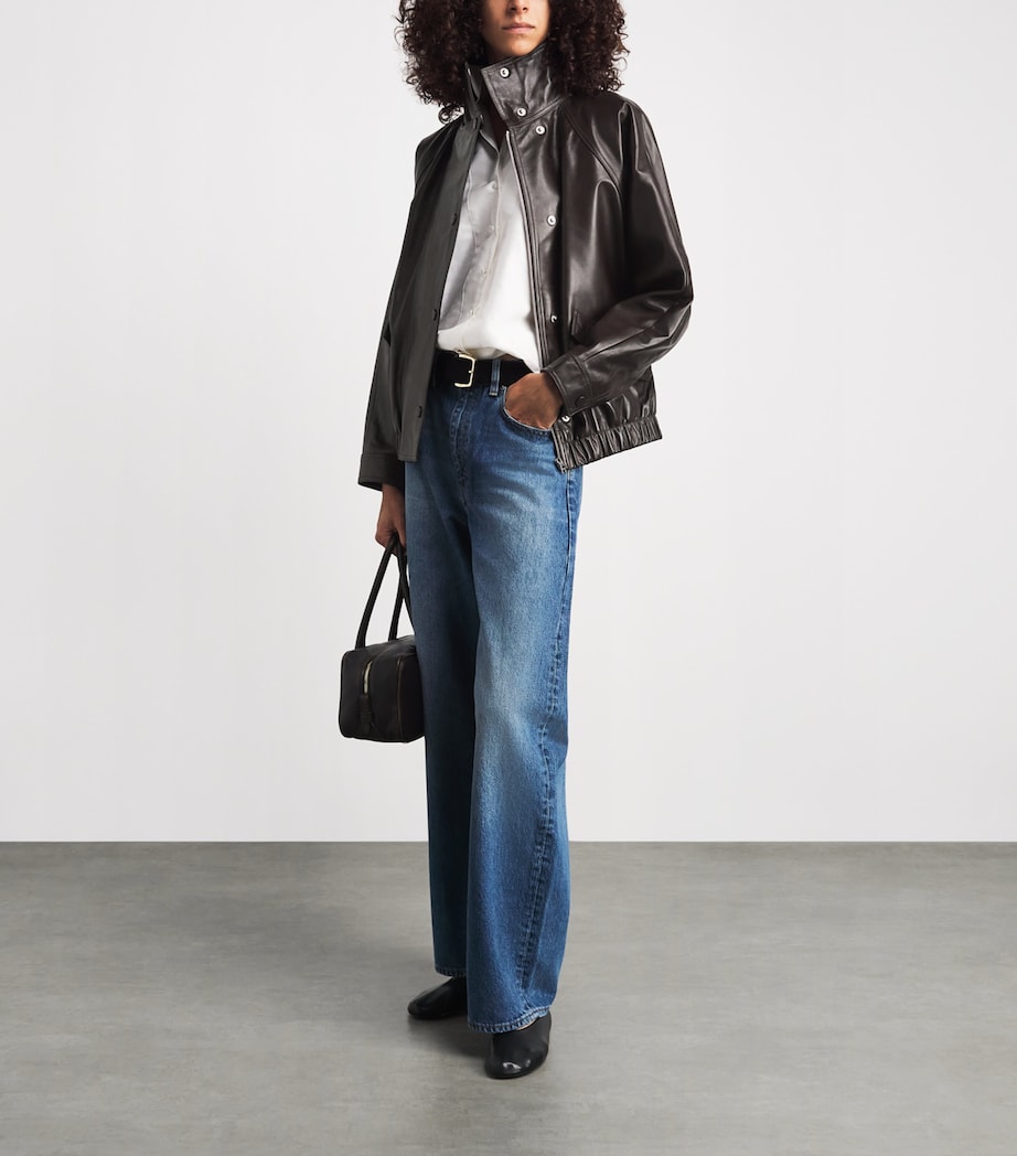 Sandro Paris Womens Oversized Leather Jacket Brown Image 2